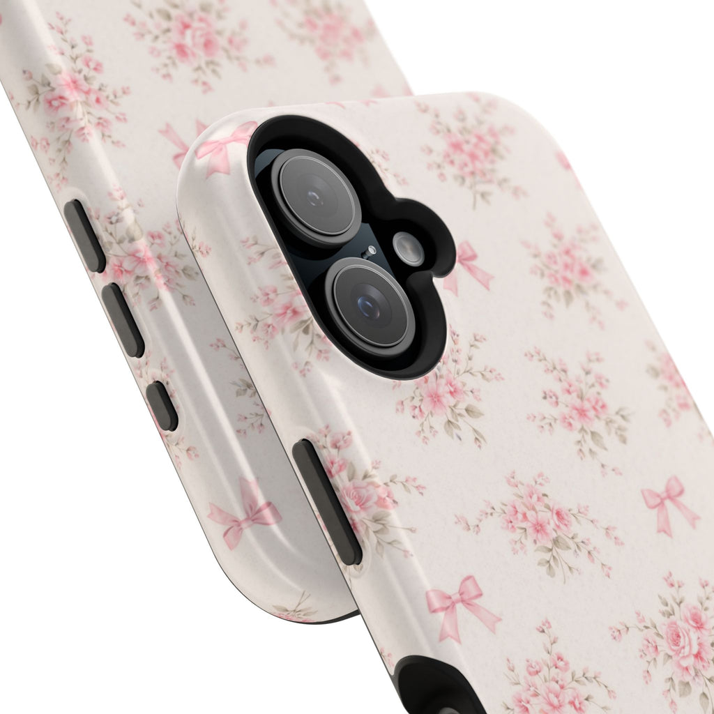 Pink Floral Bow Pattern Cases | Magnetic Impact-Resistant iPhone Case