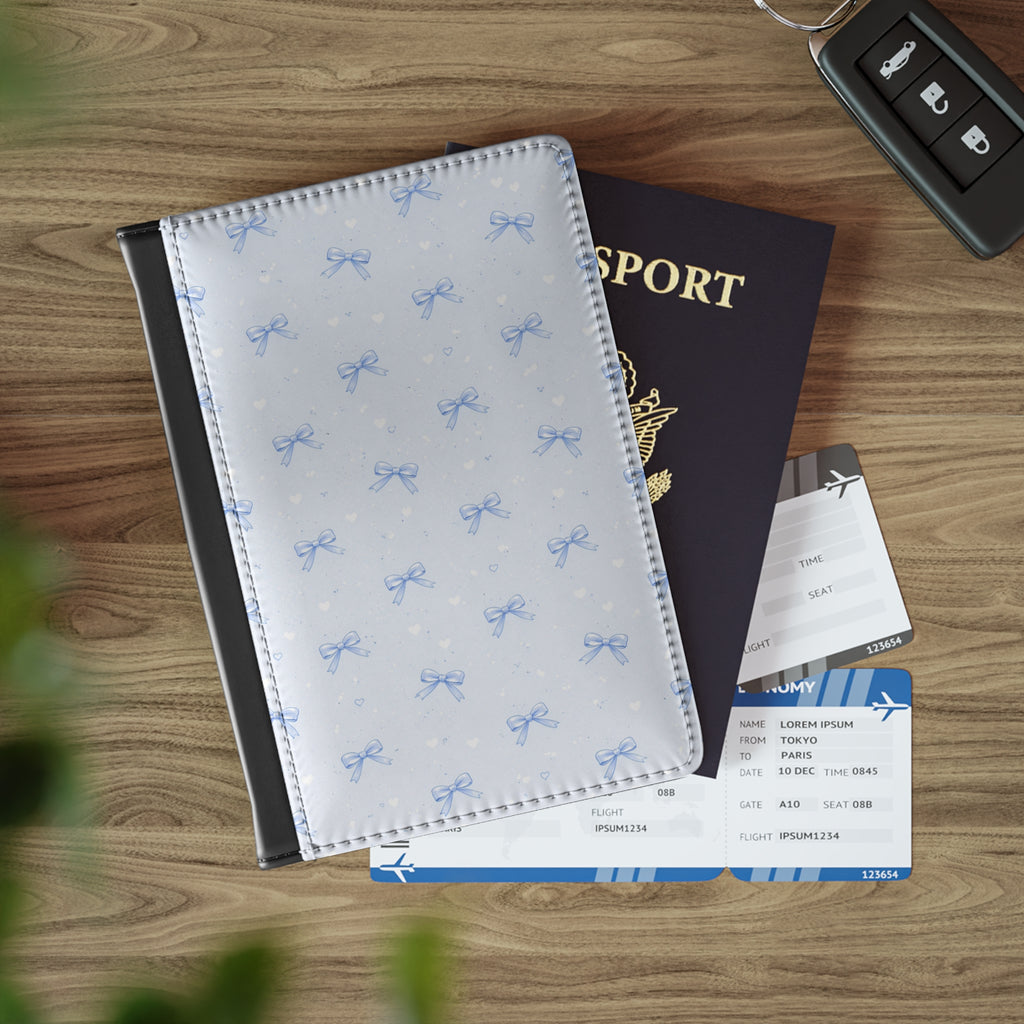 Blue Bow Pattern Passport Cover | Polka Dot Travel Accessory