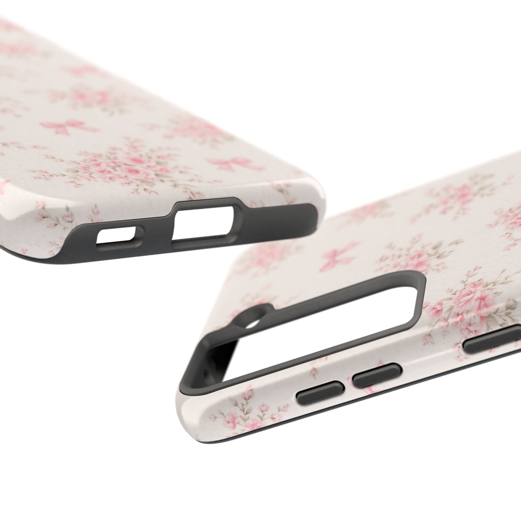 Pink Floral Bouquet Samsung Galaxy Tough Phone Case, Vintage Roses and Bows