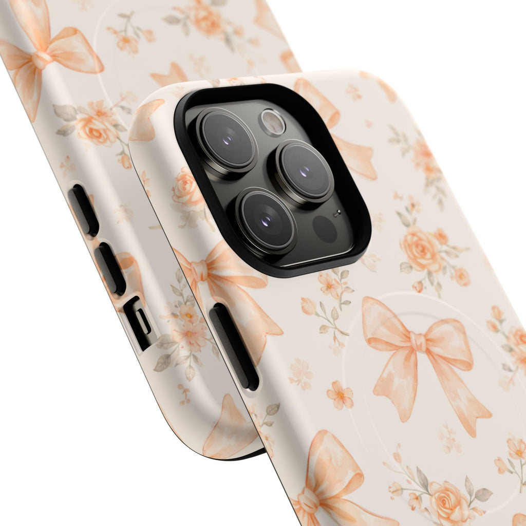 Floral Peach Bow iPhone Case – MagSafe Compatible