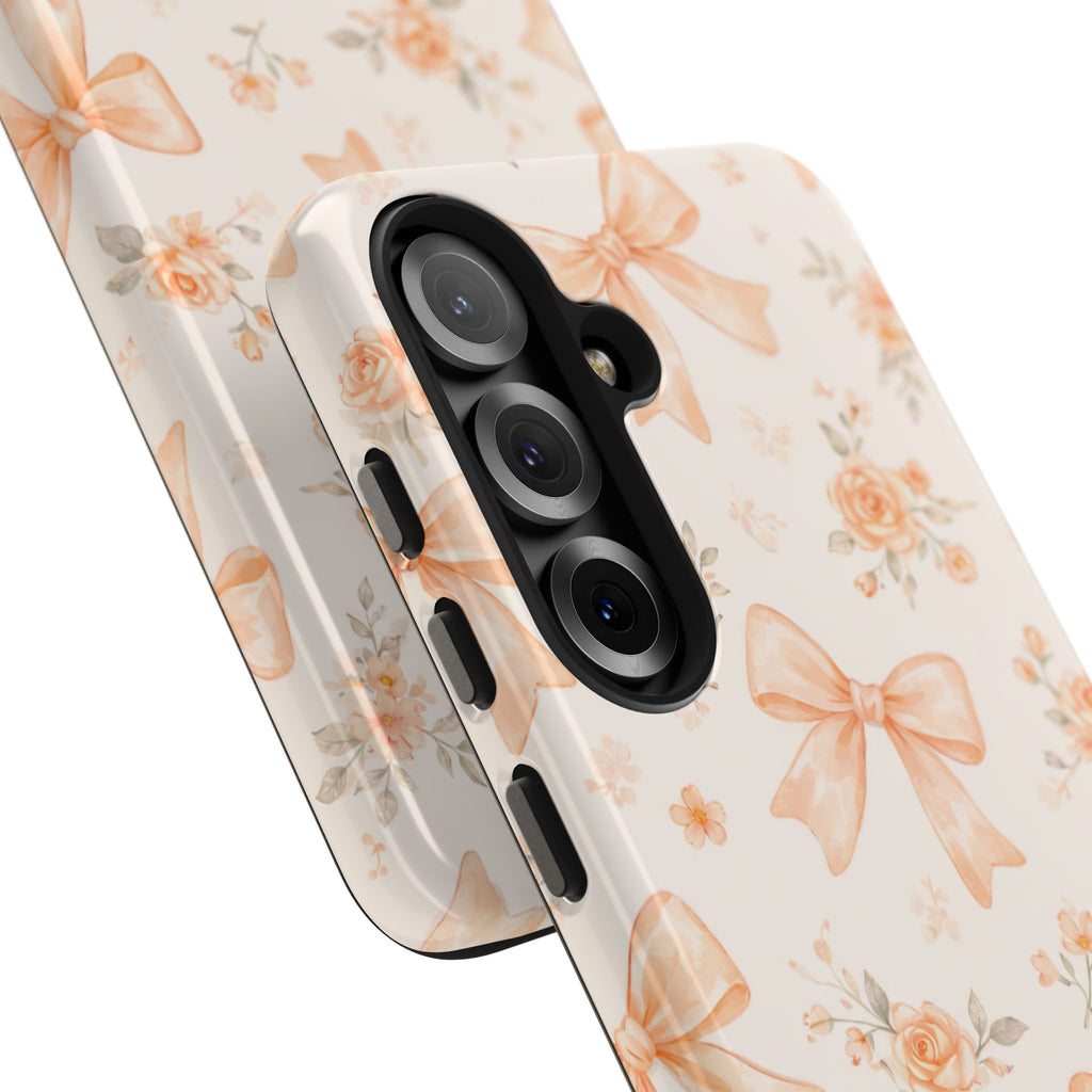 Peach Watercolor Bows Tough Phone Case, Floral Bow Pattern