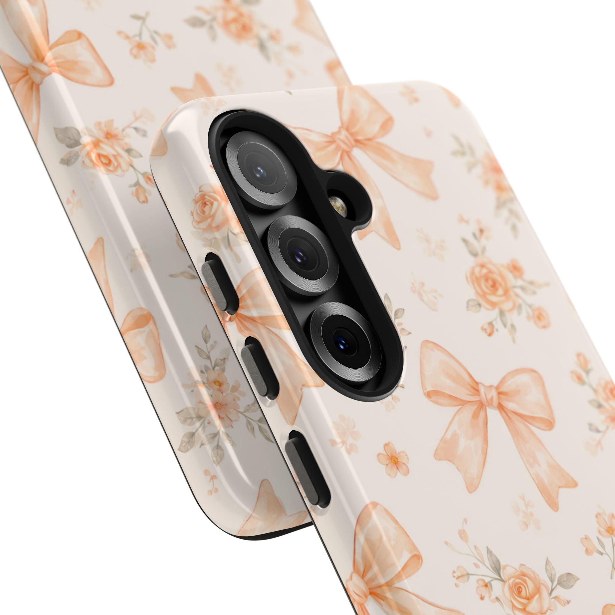 Peach Watercolor Bows Tough Phone Case, Floral Bow Pattern