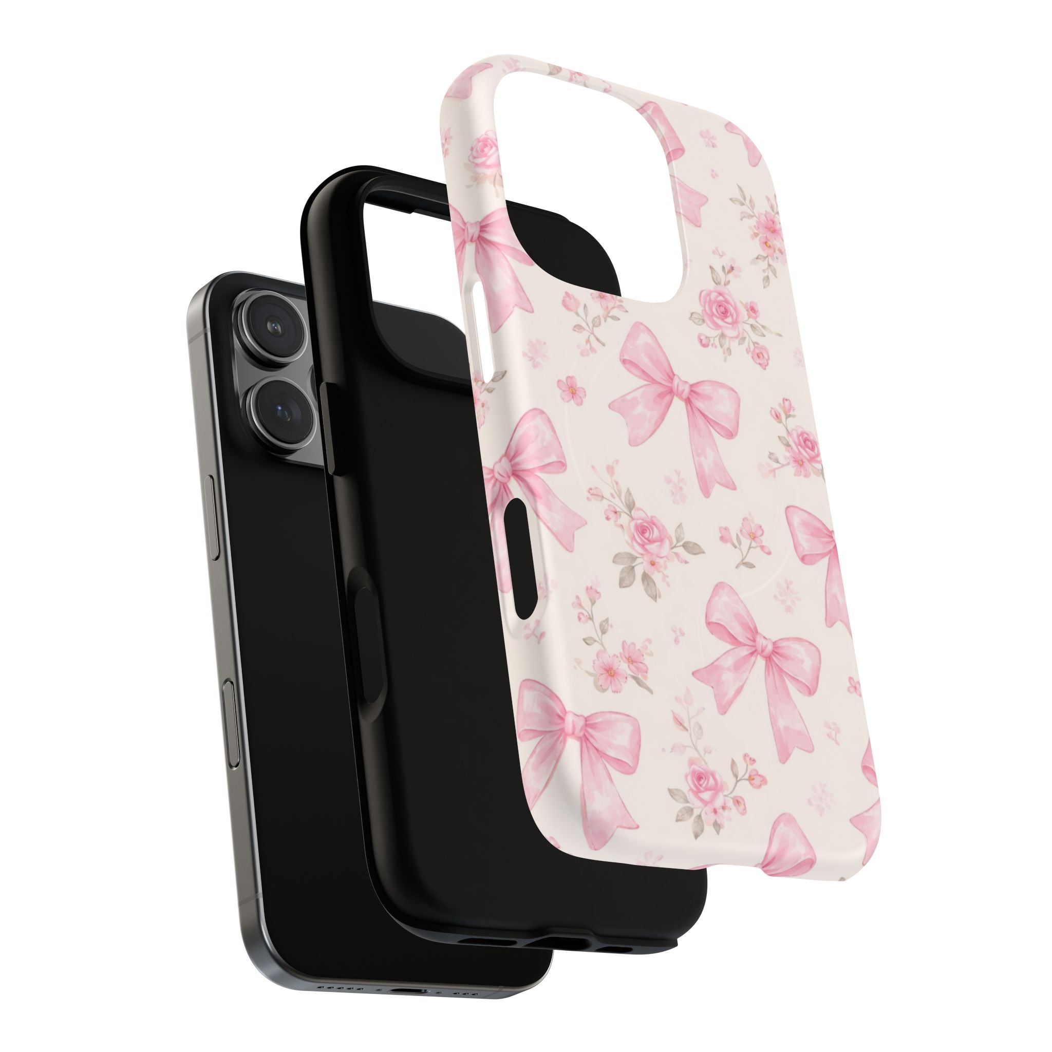 Pink Bow Floral iPhone Case – MagSafe Compatible