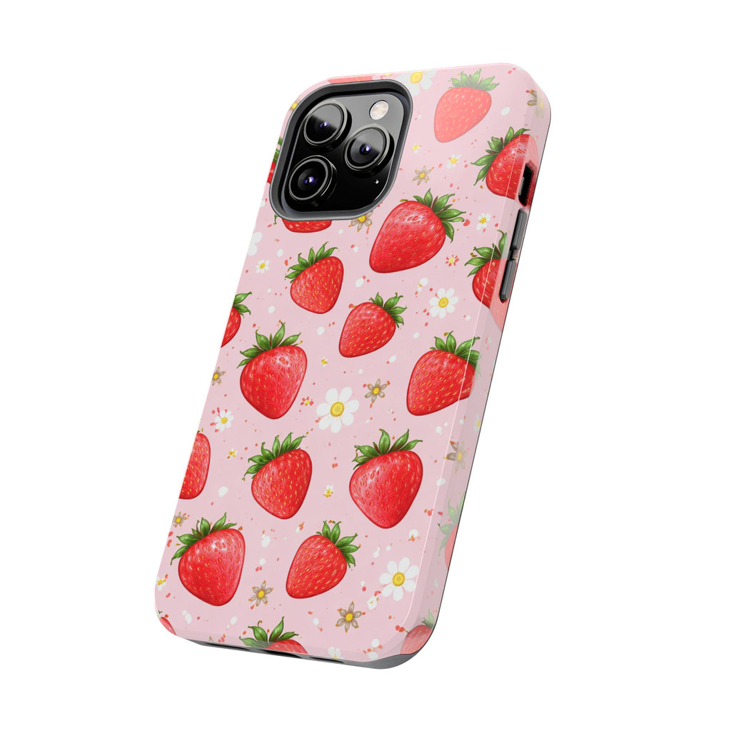 Pink Strawberry Print Phone Case, Soft Fruit Pattern