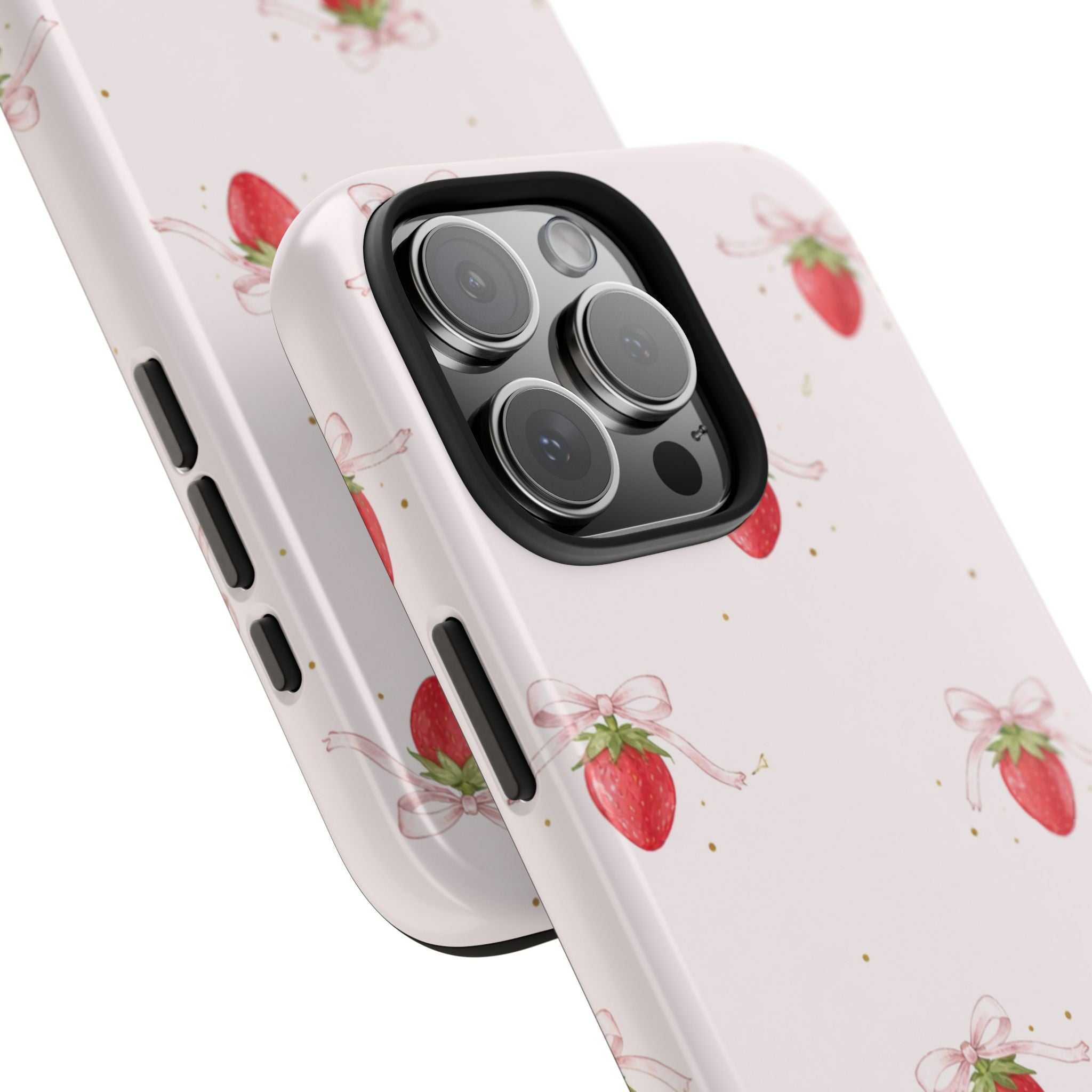 Pink Strawberry Pattern Tough Phone Case, Pastel Fruit Print