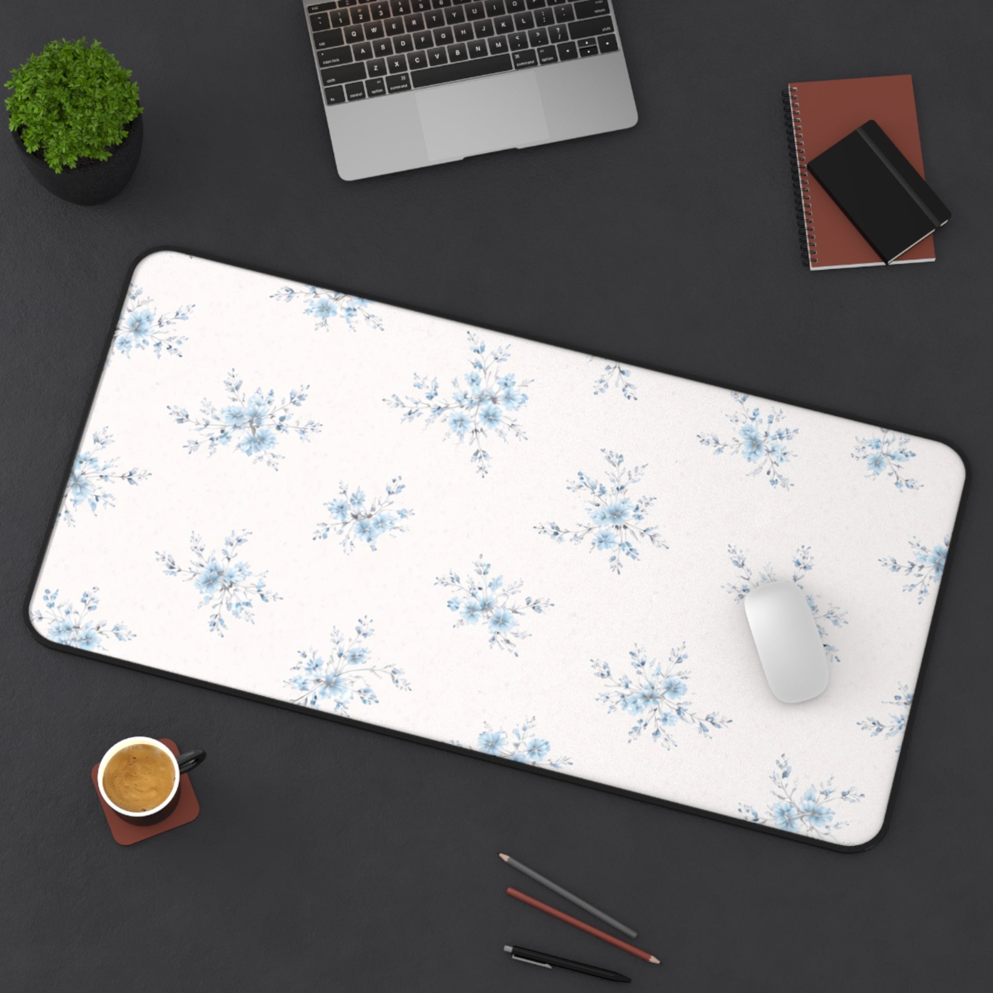 Blue Floral Pattern Desk Mat | Petite Bouquet Mousepad