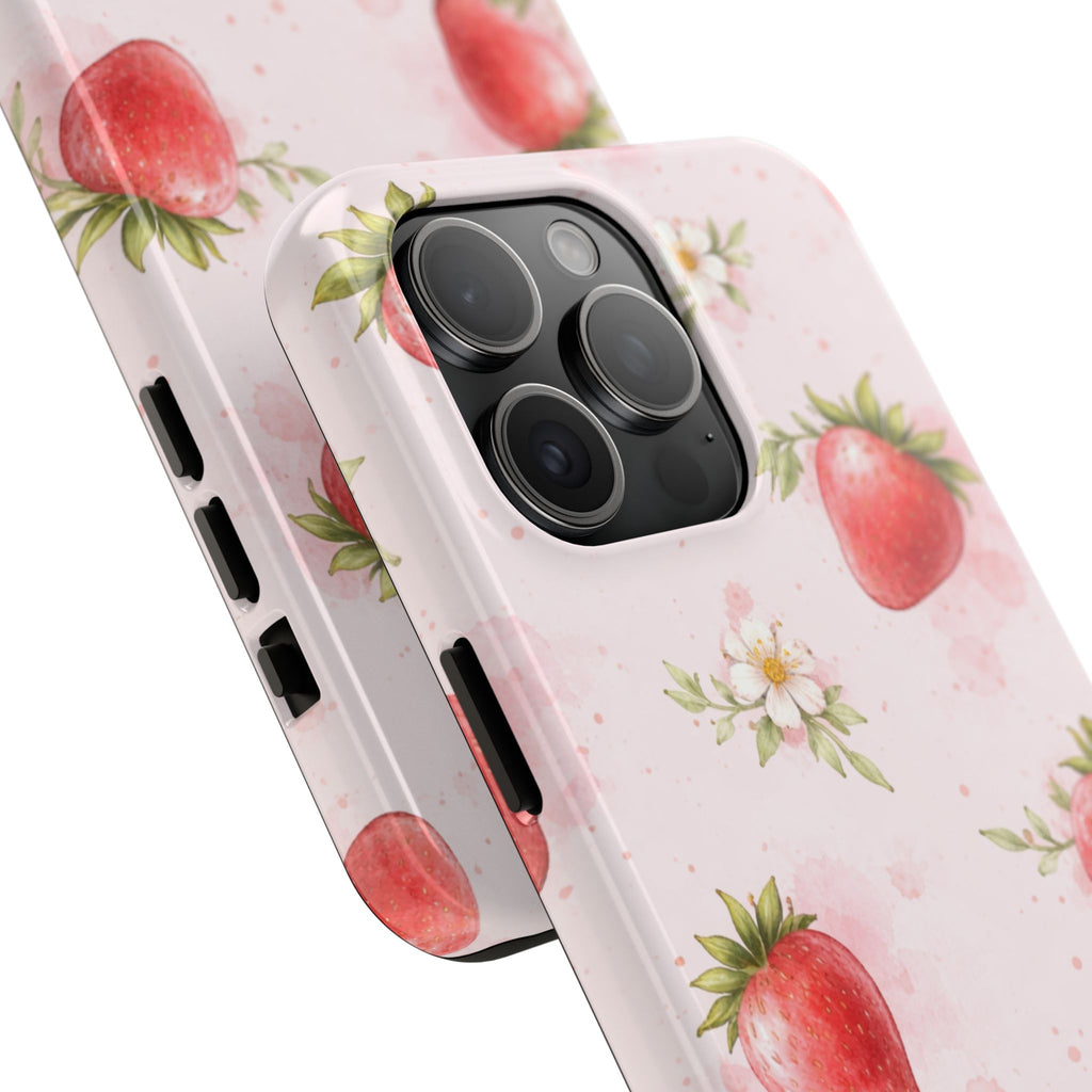 Watercolor Strawberry Phone Case, Pink Floral Fruit Pattern