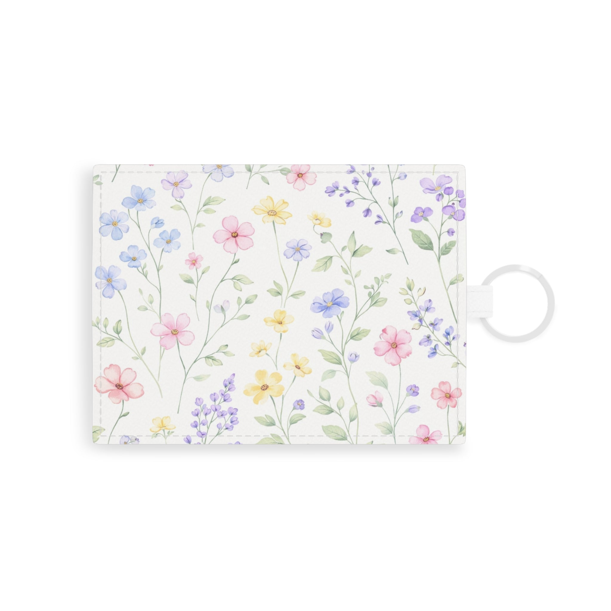 Pastel Wildflower Pattern Saffiano Leather Card Holder | Floral Cardholder