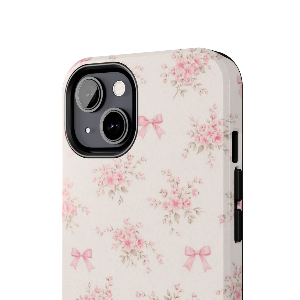 Pink Floral Bouquet iPhone Case, Vintage Roses Bows Pastel Pattern