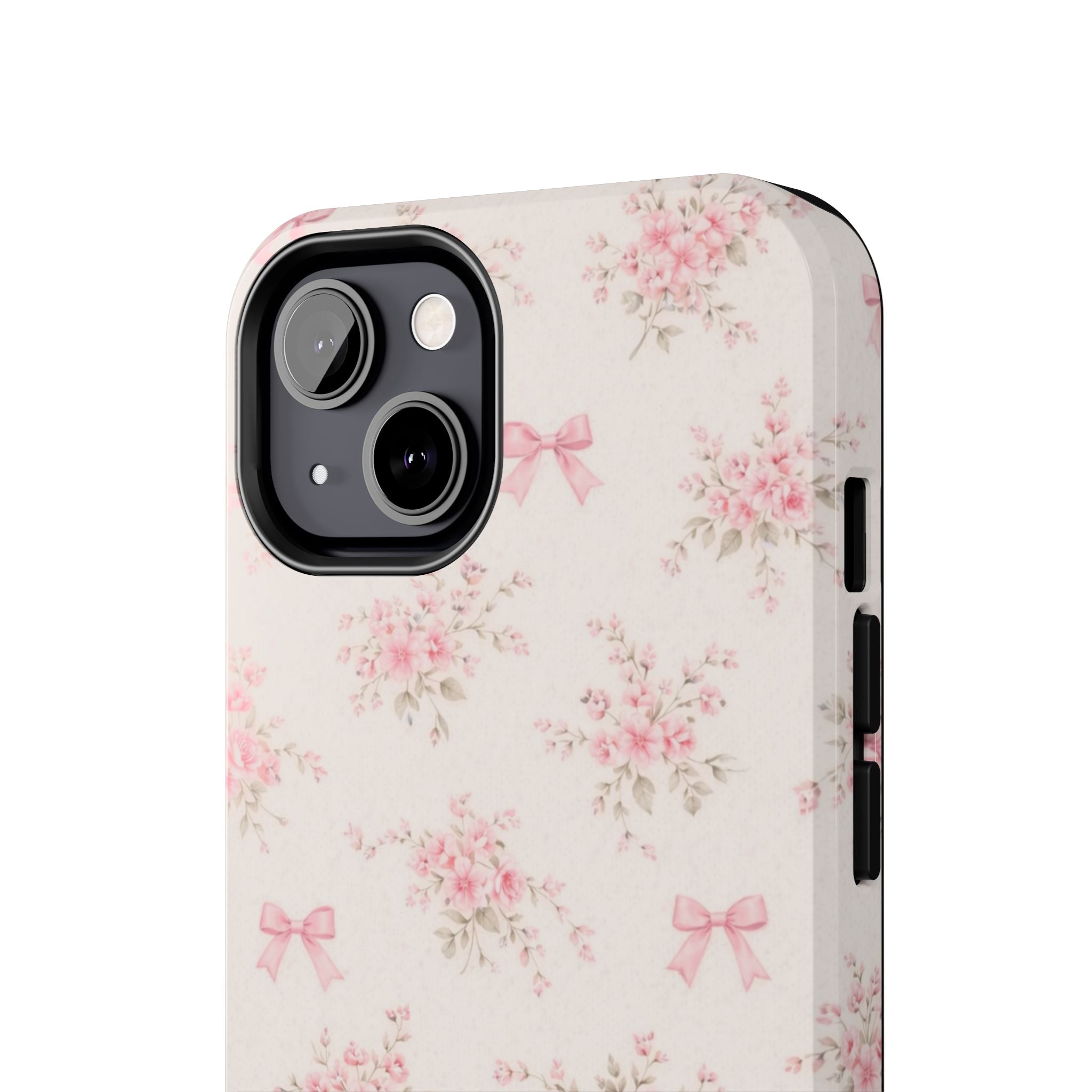 Pink Floral Bouquet iPhone Case, Vintage Roses Bows Pastel Pattern