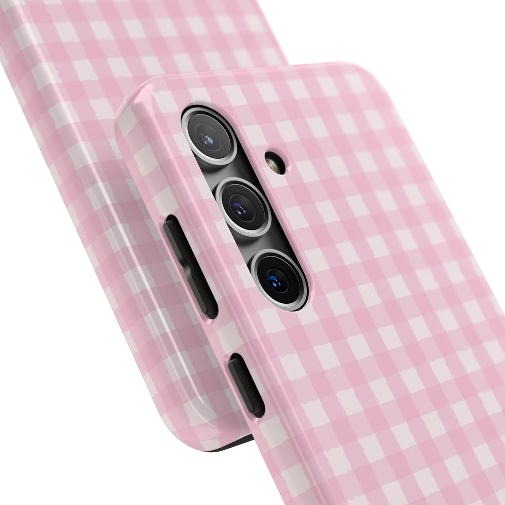 Pink Gingham Tough Samsung Case – Protective Check Pattern Cover for Women & Teens