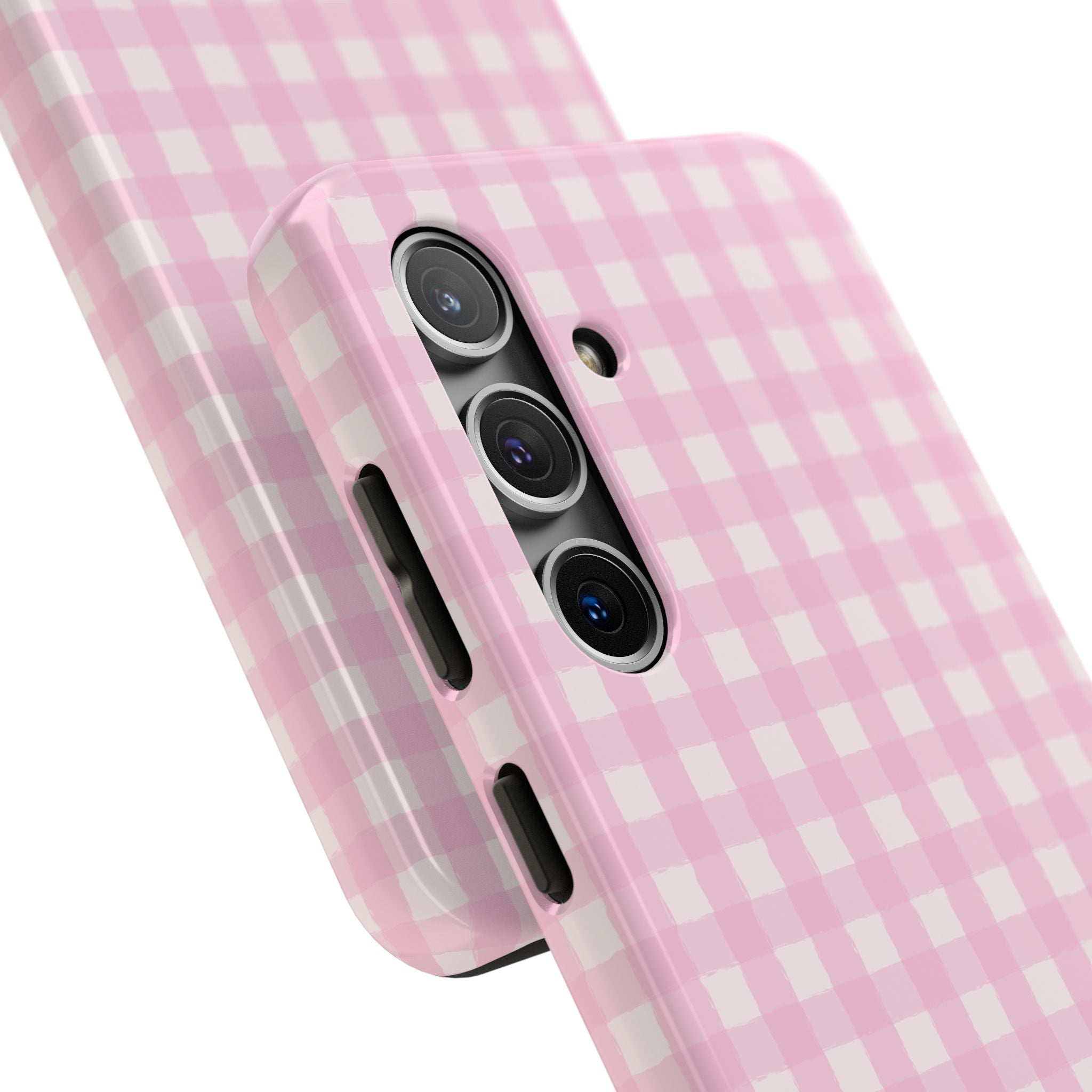 Pink Gingham Tough Samsung Case – Protective Check Pattern Cover for Women & Teens