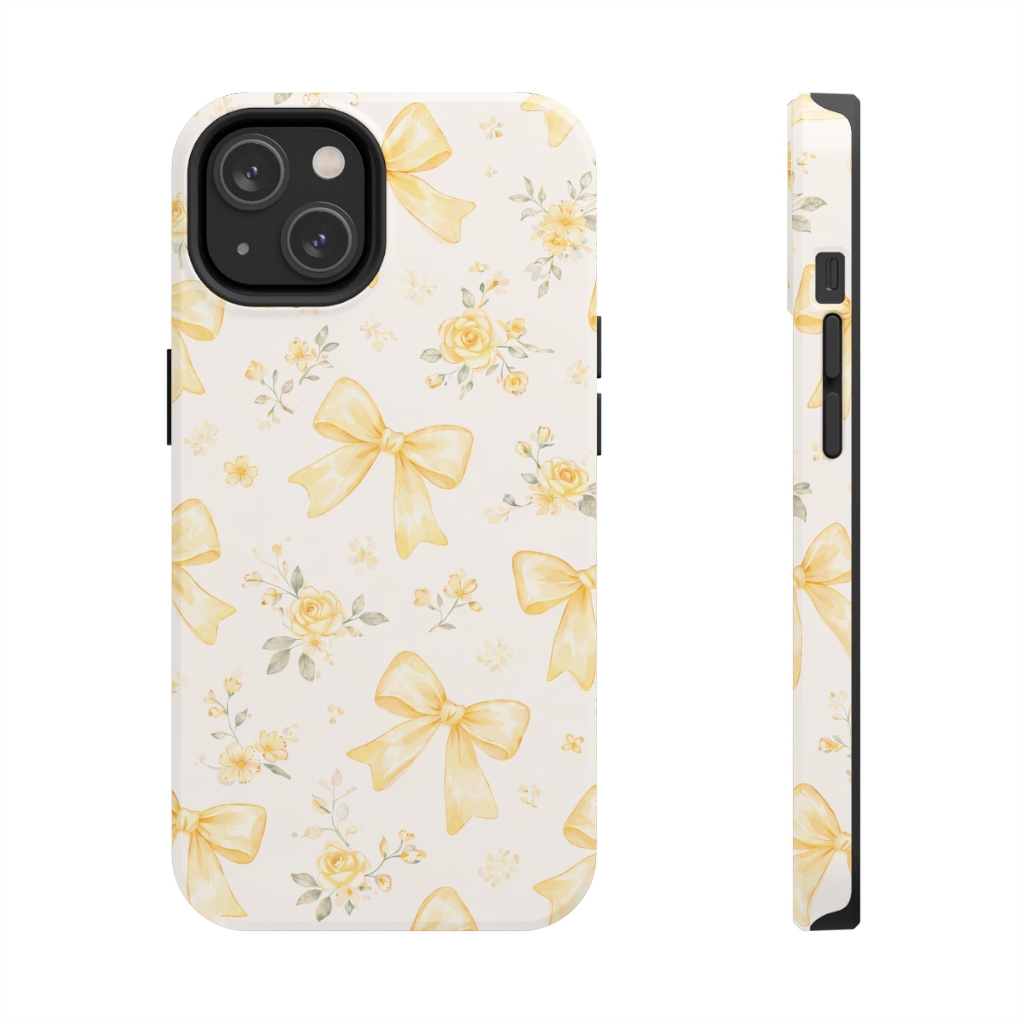 Yellow Bow Floral Phone Case, Cute Yellow Ribbon Pattern