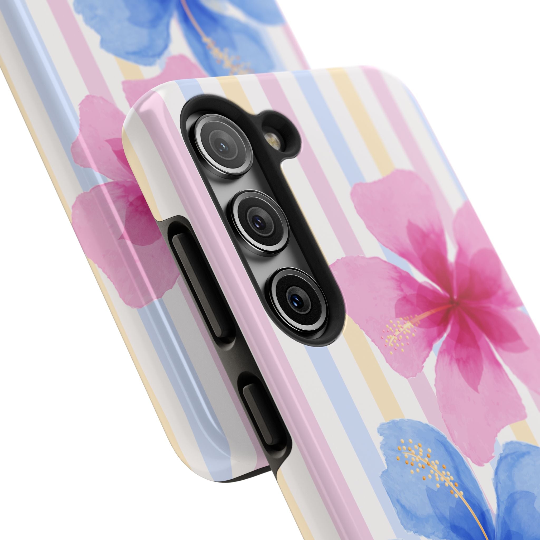 Hibiscus Stripe Tough Samsung Case – Pink & Blue Floral Protective Cover