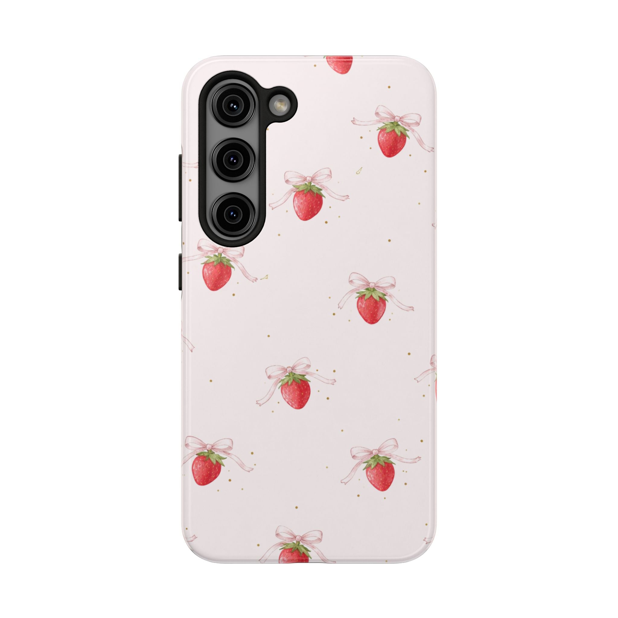Red Strawberry Pattern Tough Phone Case, Bold Fruit Print