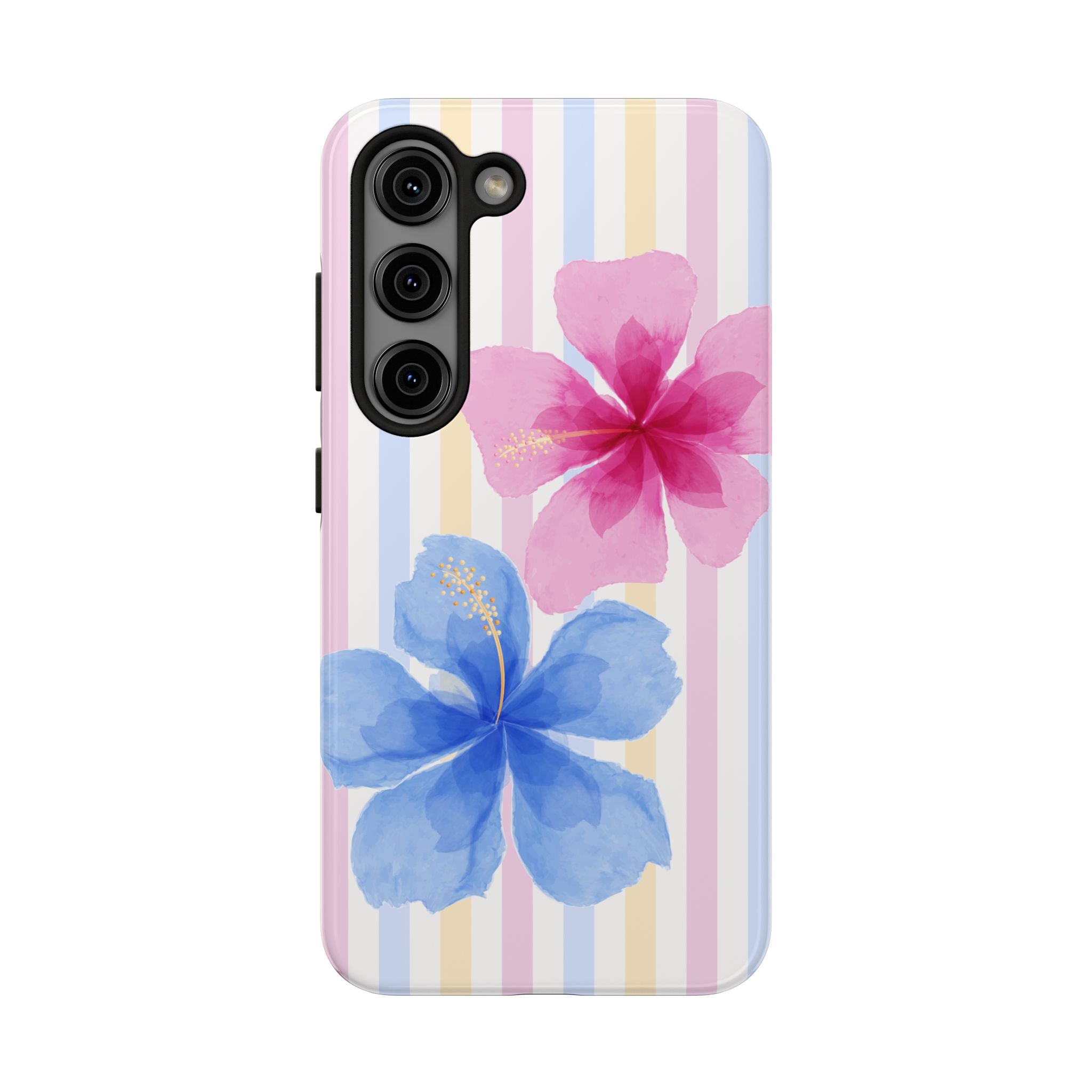 Hibiscus Stripe Tough Samsung Case – Pink & Blue Floral Protective Cover