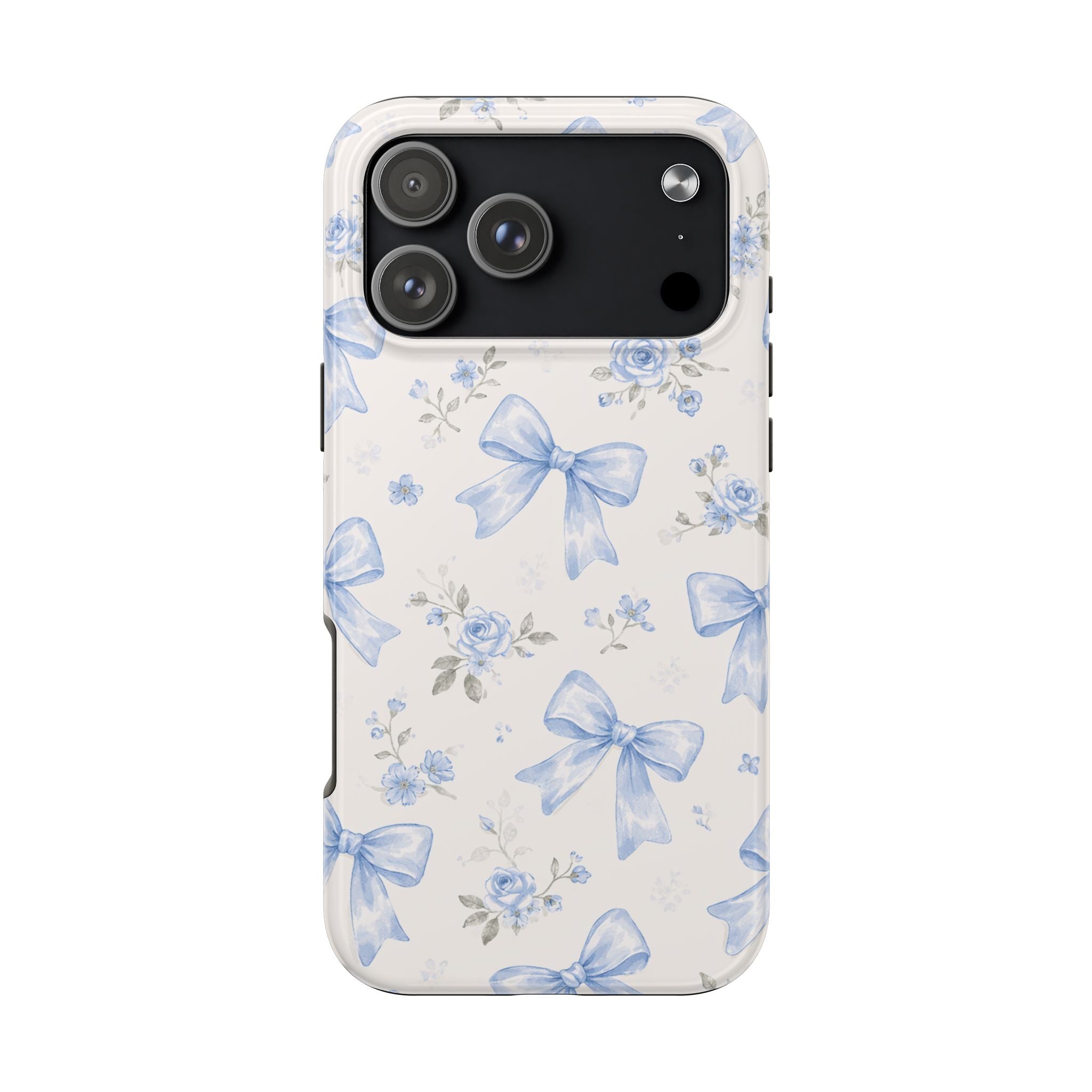 Blue Watercolor Bows iPhone Case, Floral Bow Pattern
