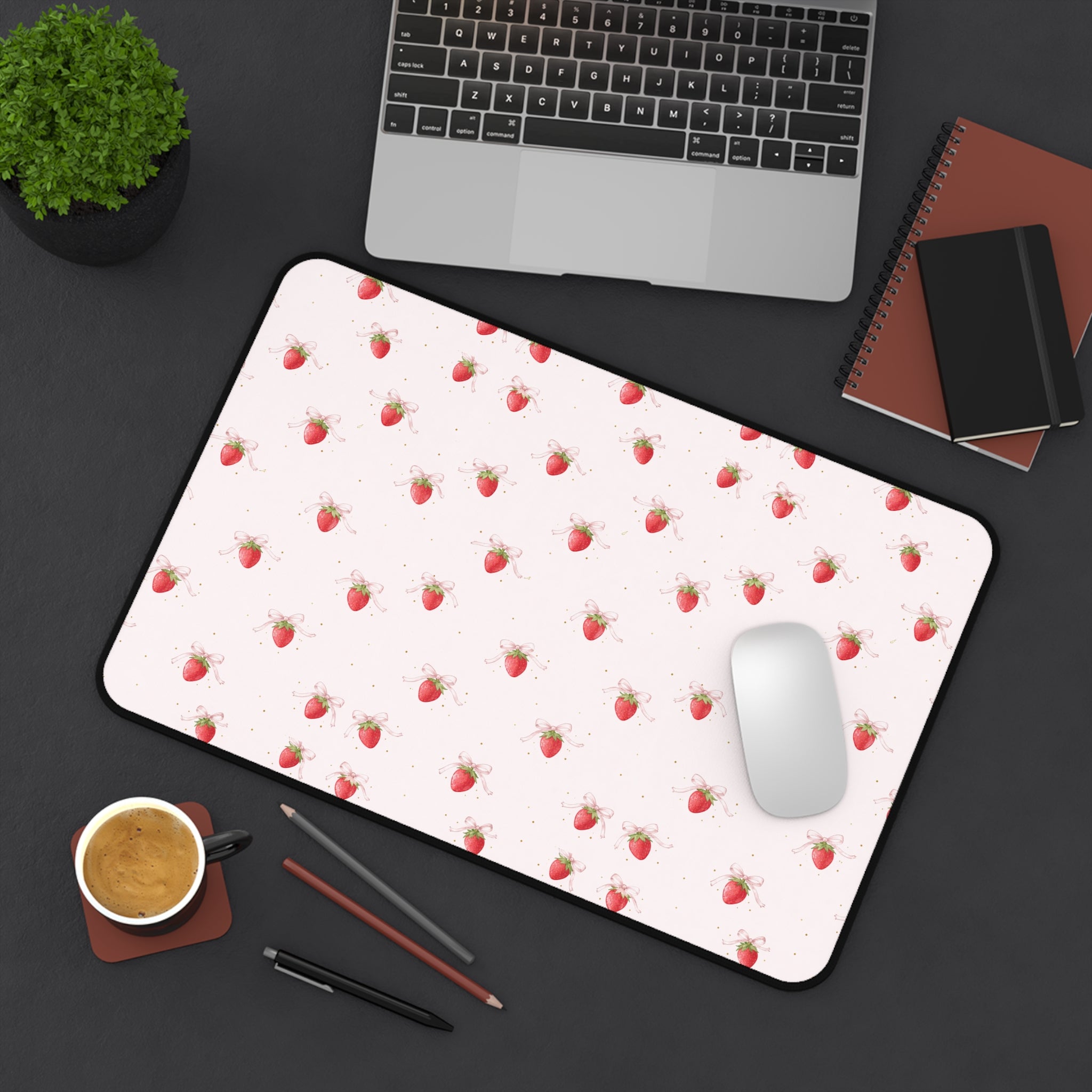 Strawberry Pattern Desk Mat, Pink Fruit Mousepad