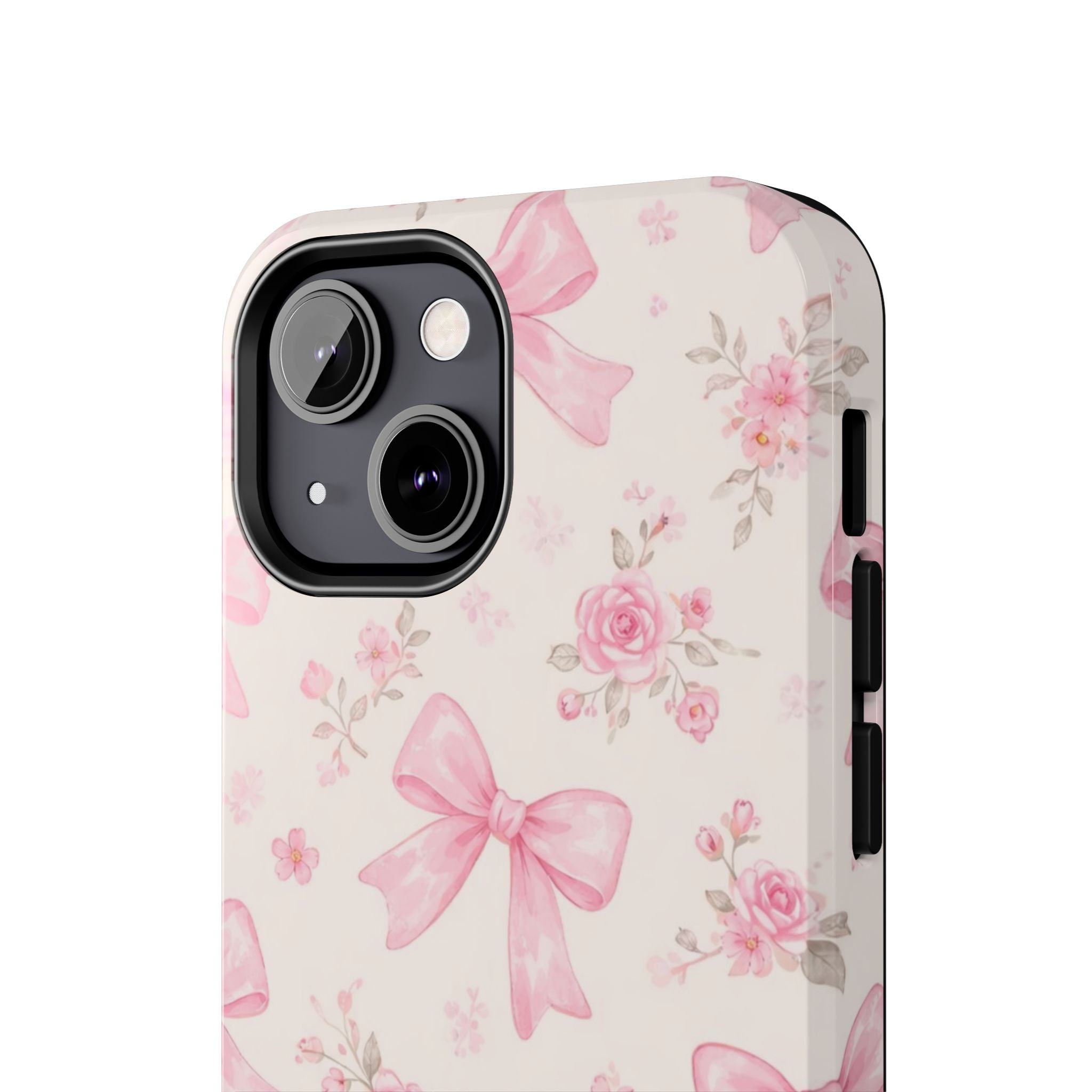 Pink Bow Floral Phone Case, Cute Vintage Rose Pattern