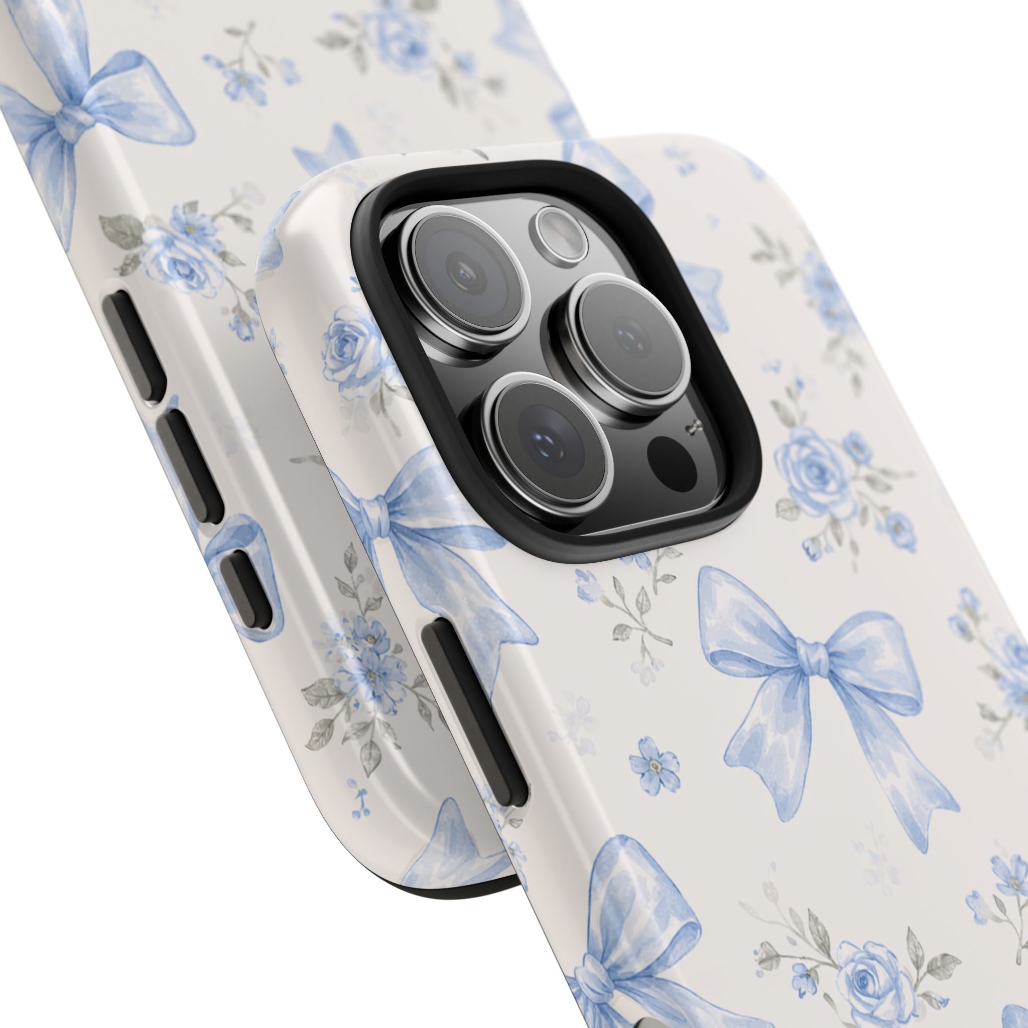 Blue Watercolor Bows iPhone Case, Floral Bow Pattern