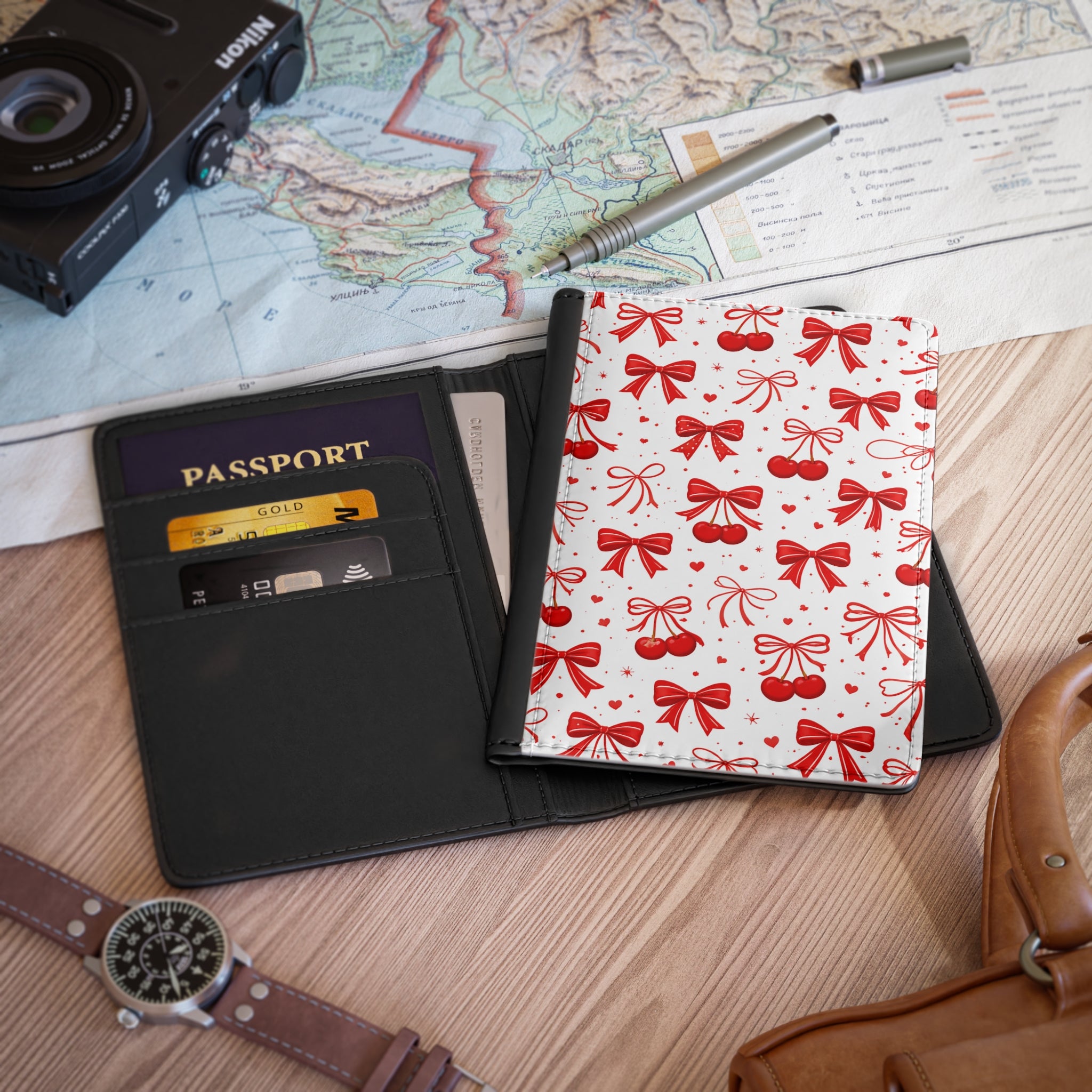 Red Cherry Bow Passport Cover