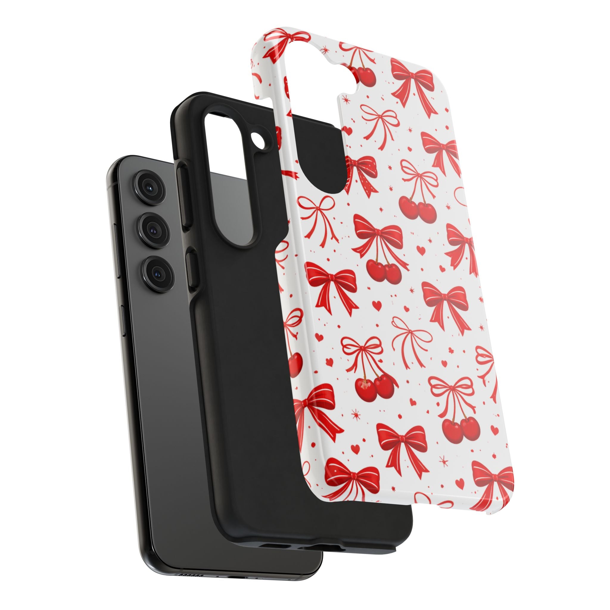 Red Bows and Cherries Tough Phone Case, Cherry Bow Pattern