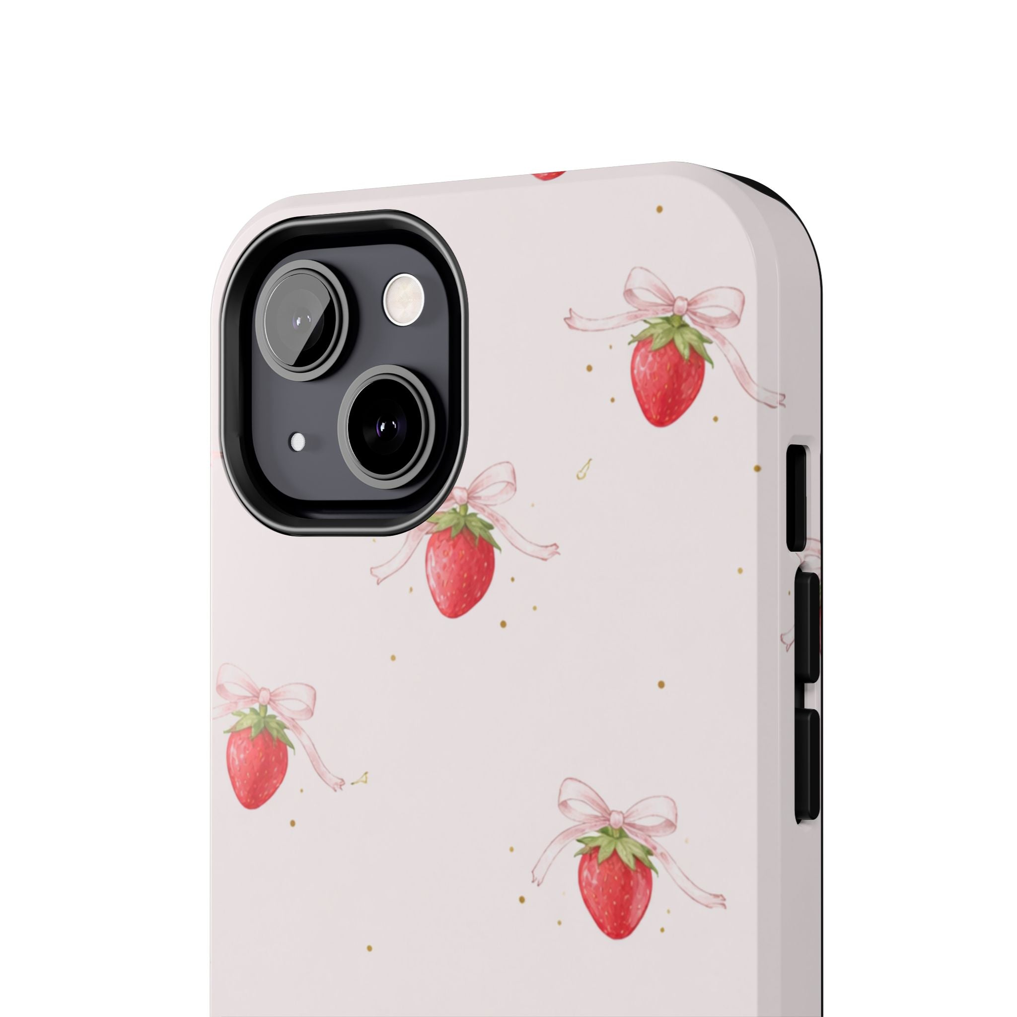 Pink Strawberry Pattern Tough Phone Case, Pastel Fruit Print