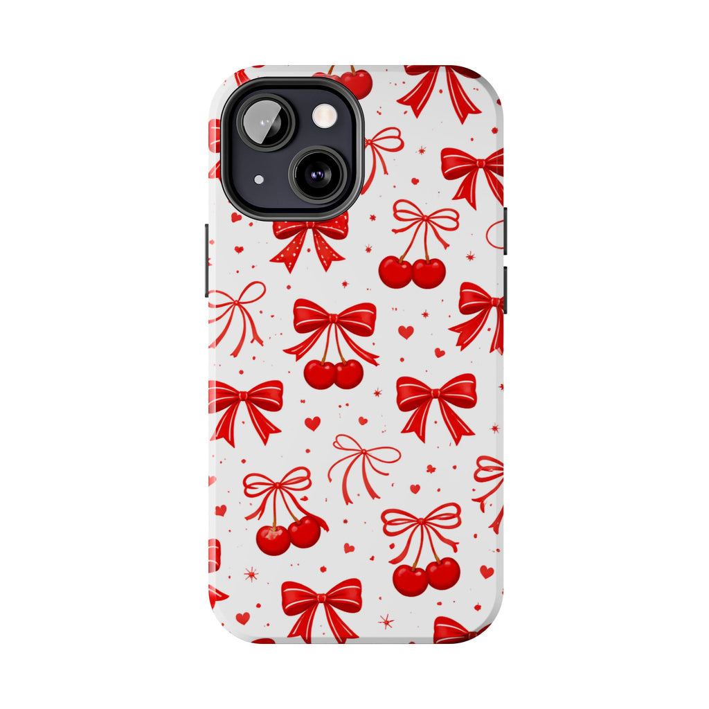 Red Cherry Bows Tough Phone Case, Cherry Pattern Phone Case