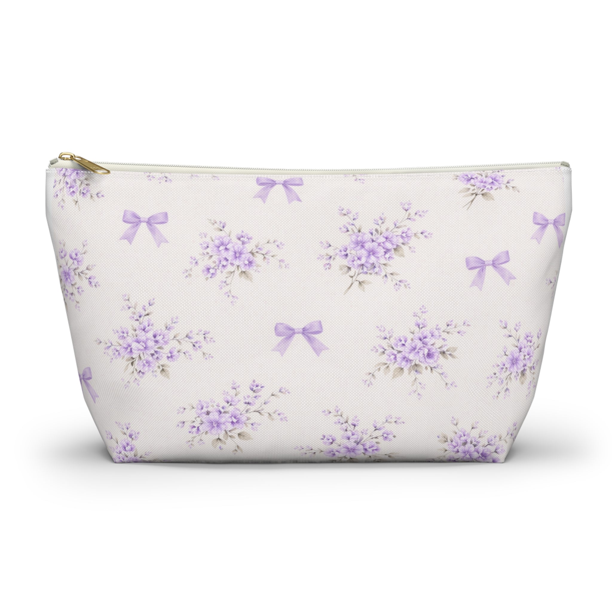Lavender Floral Bouquet Pouch | Purple Bow Accessory Pouch