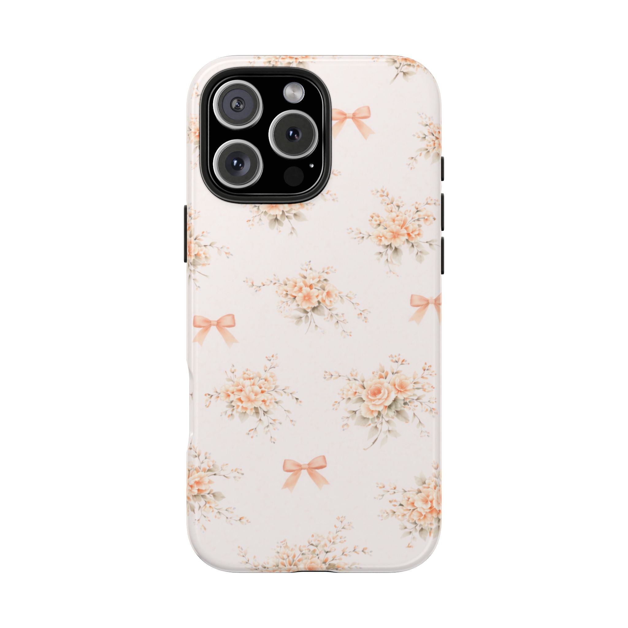 Vintage Peach Floral Bouquet iPhone Case, Tough Pastel Bow Pattern