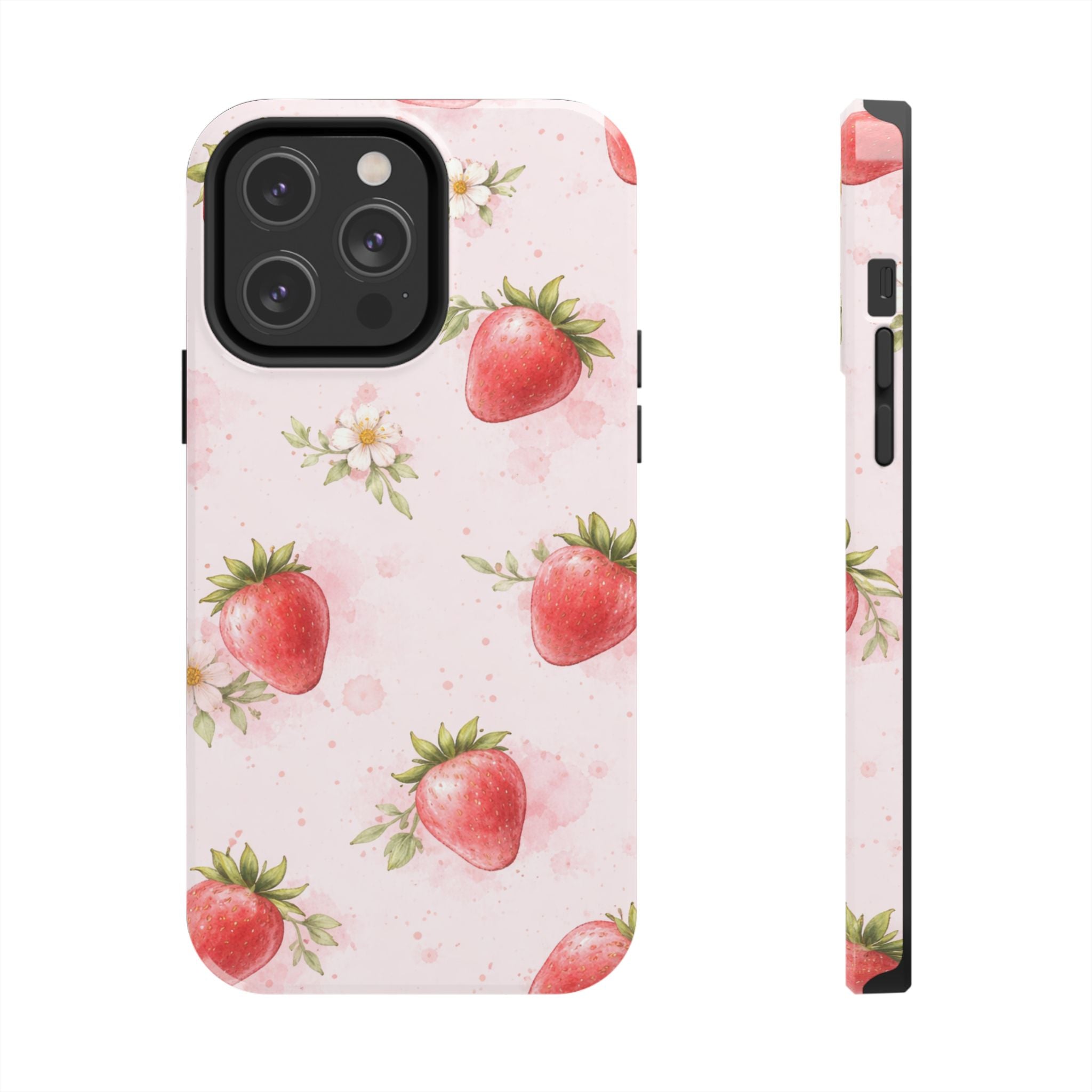 Watercolor Strawberry Phone Case, Pink Floral Fruit Pattern