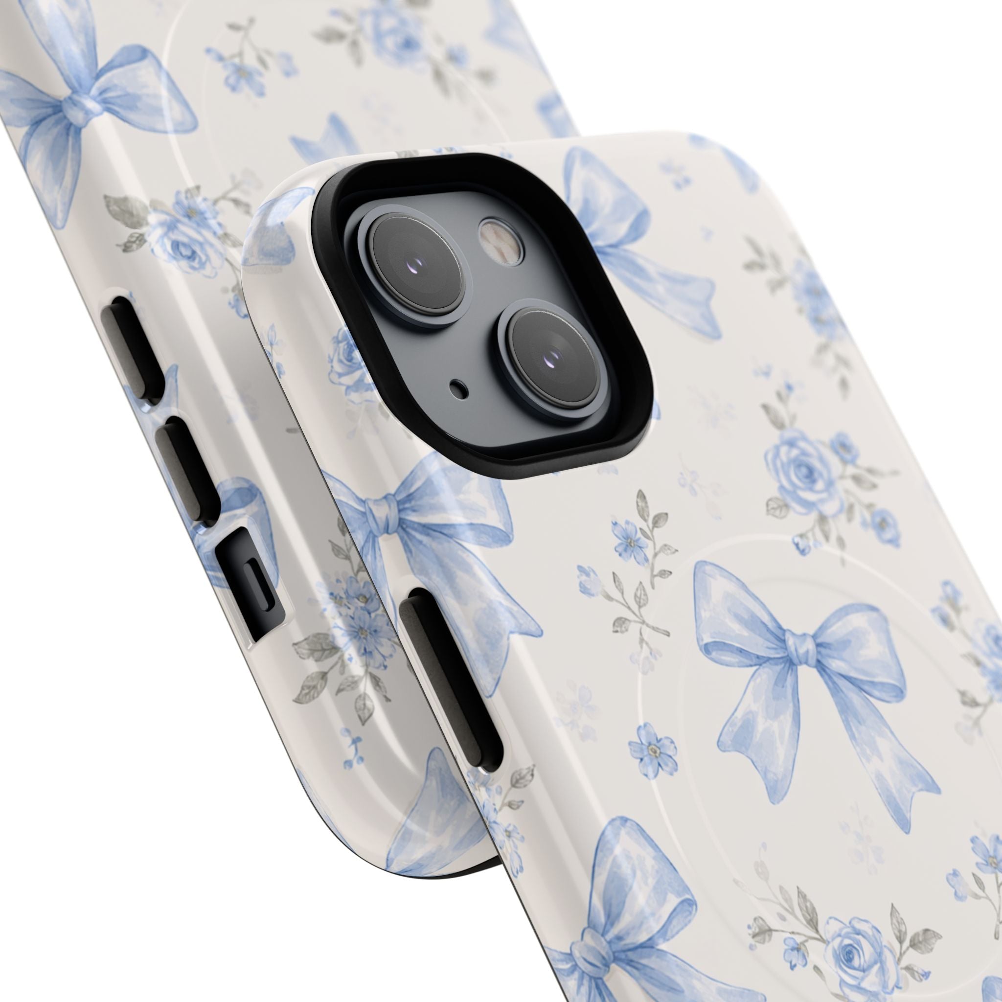 Floral Blue Bow iPhone Case – MagSafe Compatible