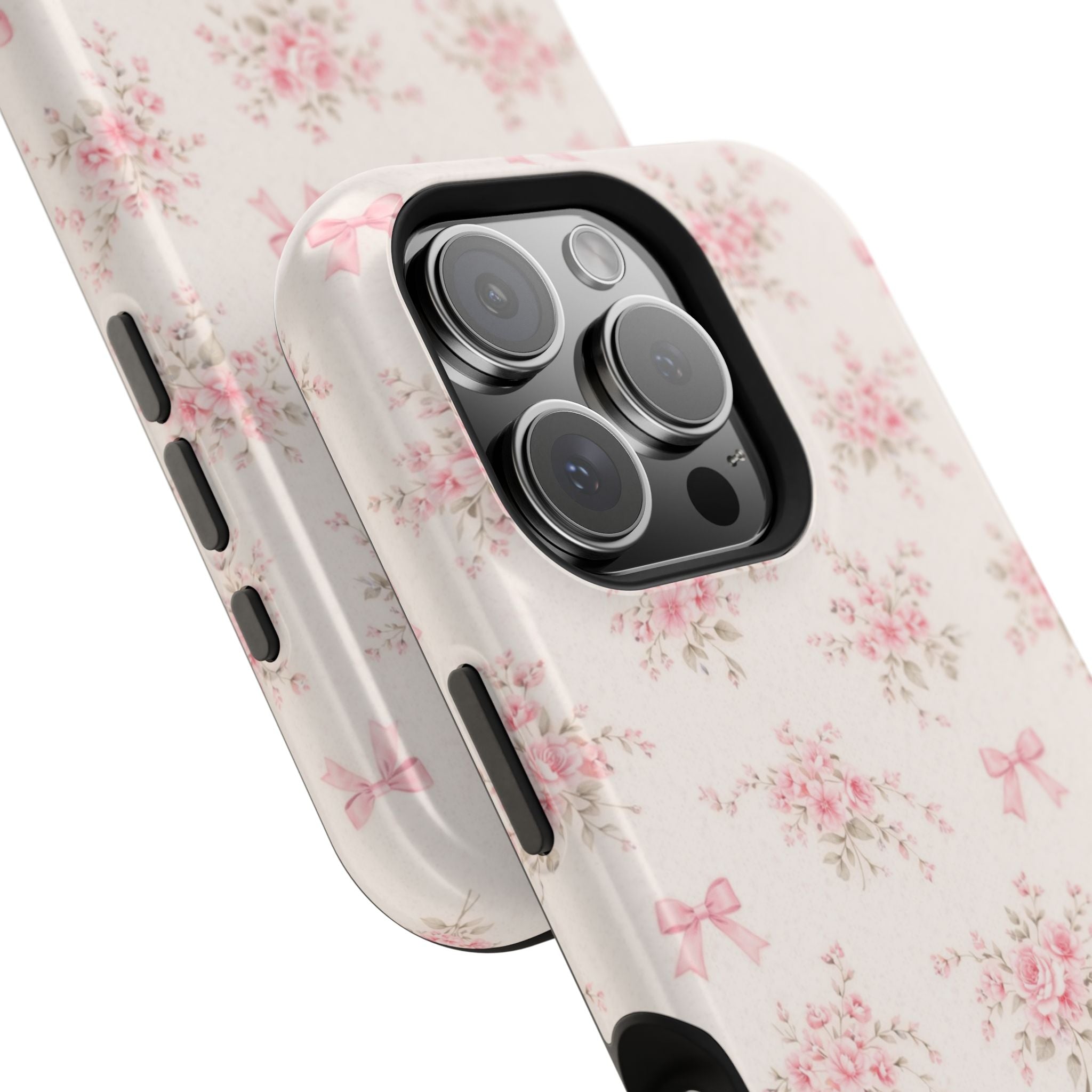 Pink Floral Bow Pattern Cases | Magnetic Impact-Resistant iPhone Case