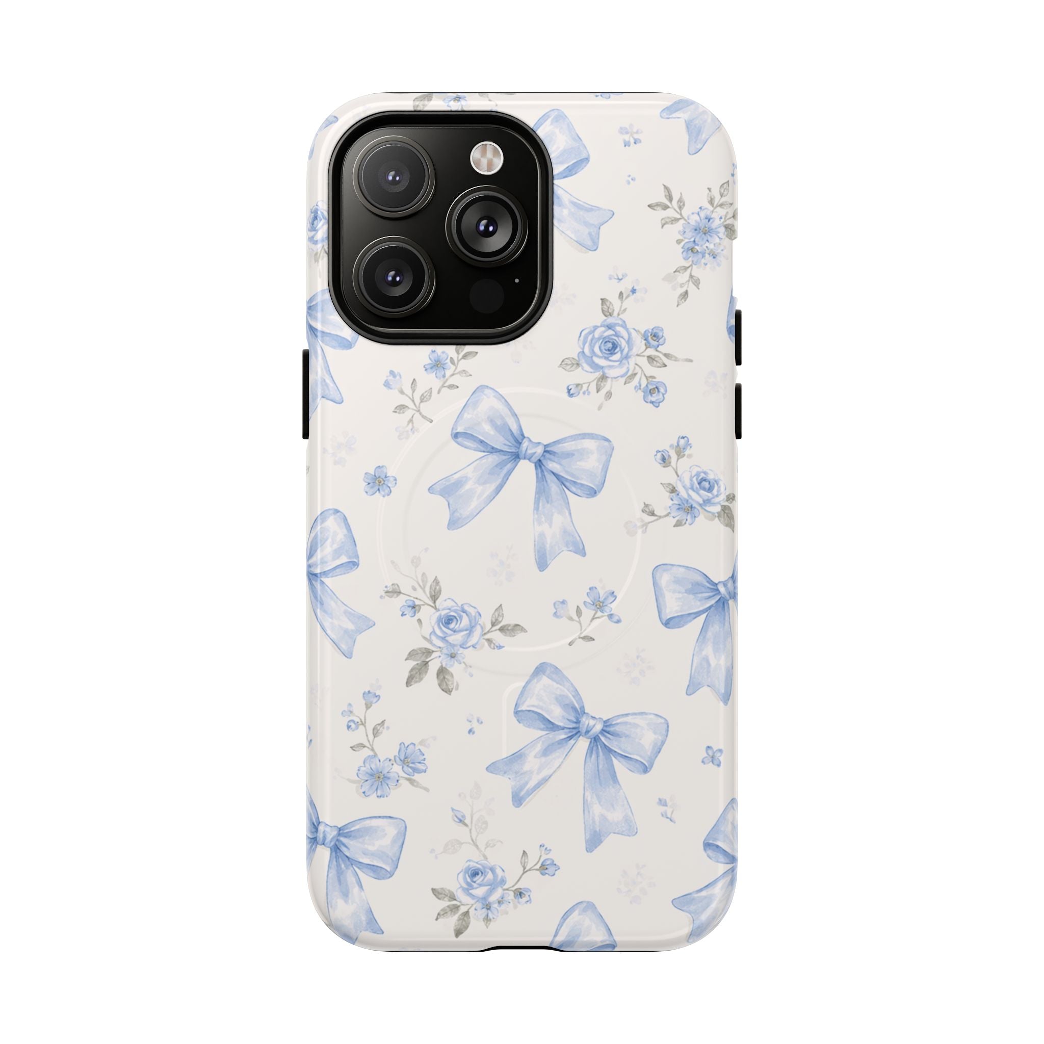 Floral Blue Bow iPhone Case – MagSafe Compatible