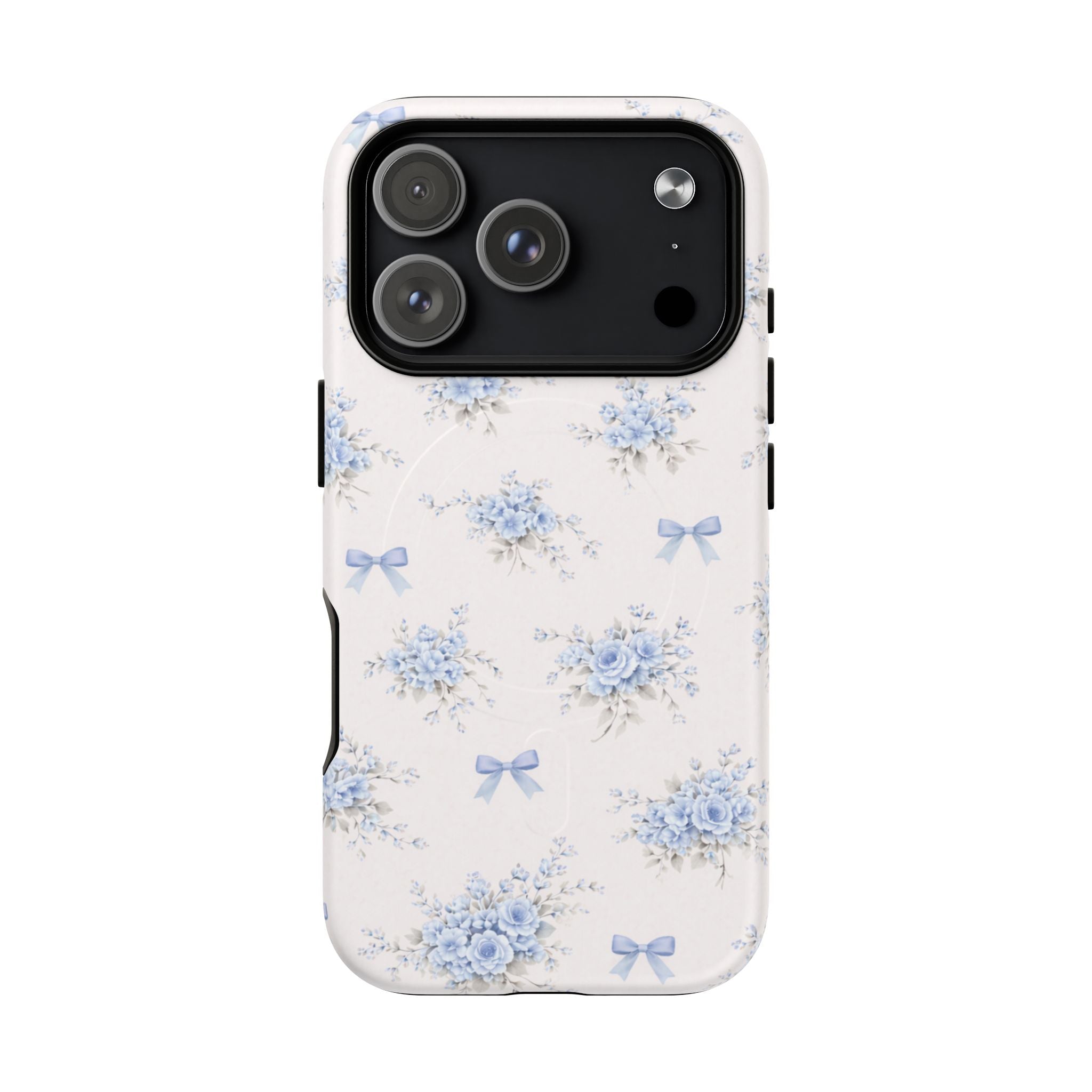 Blue Floral Bow iPhone Case – MagSafe Compatible