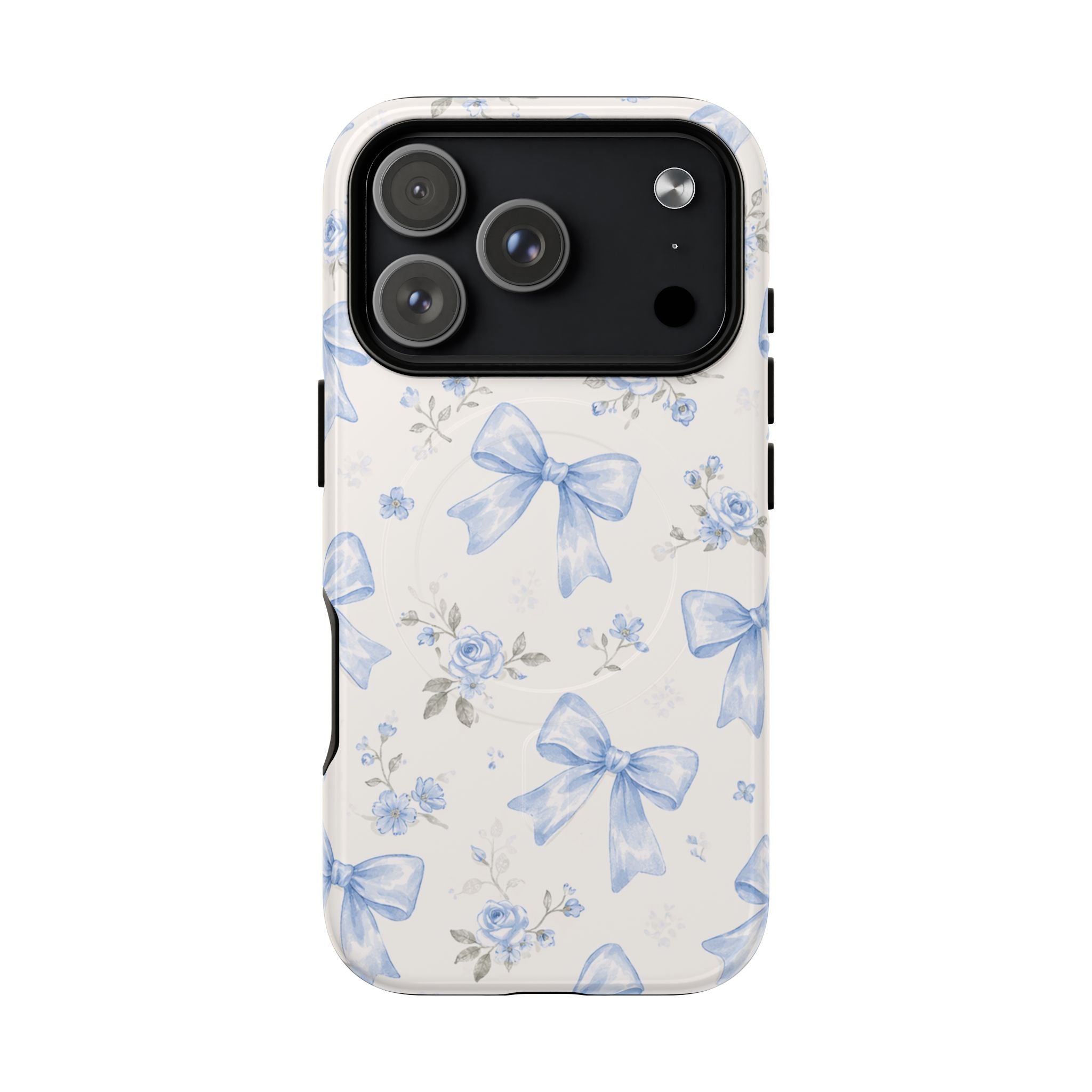 Floral Blue Bow iPhone Case – MagSafe Compatible