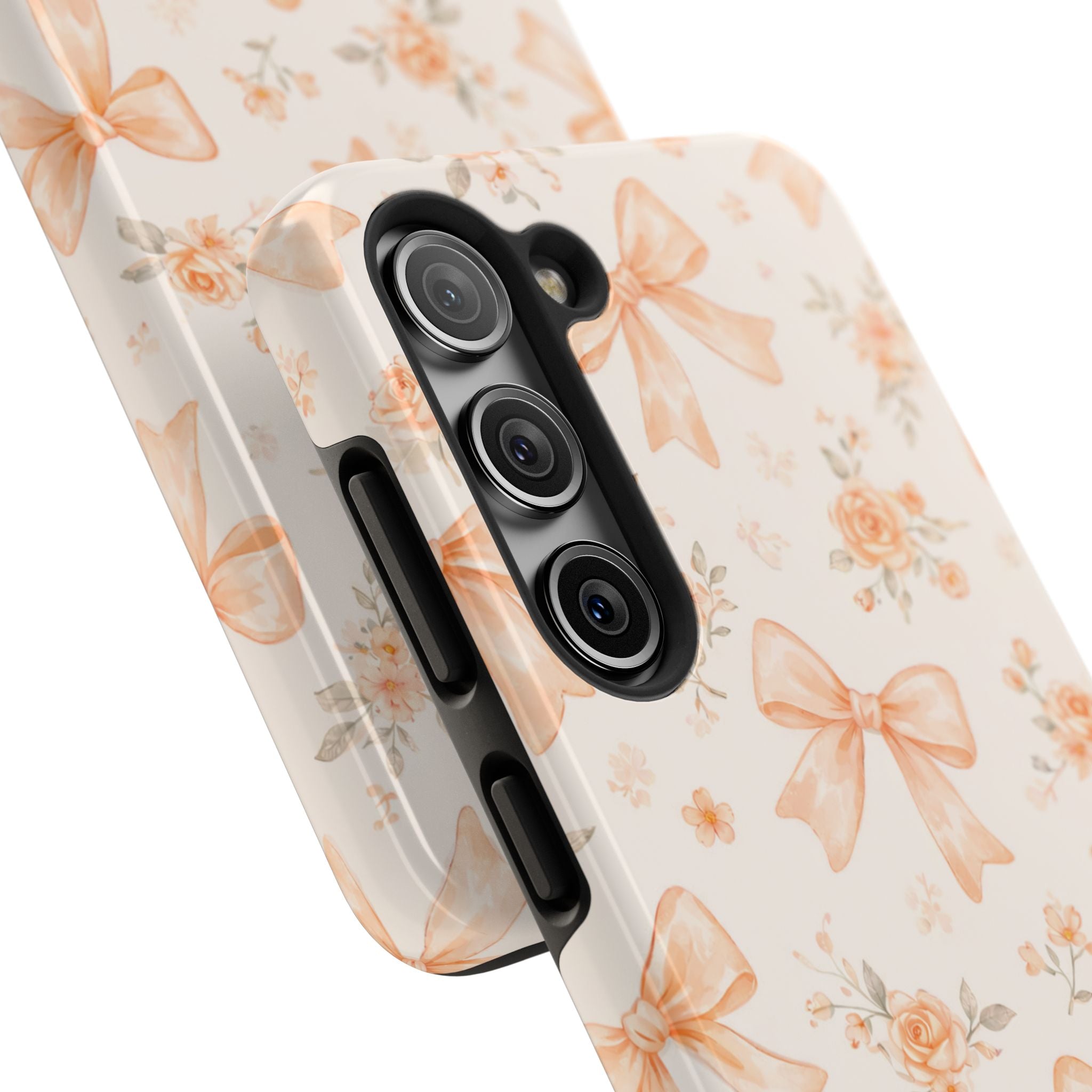 Peach Watercolor Bows Tough Phone Case, Floral Bow Pattern