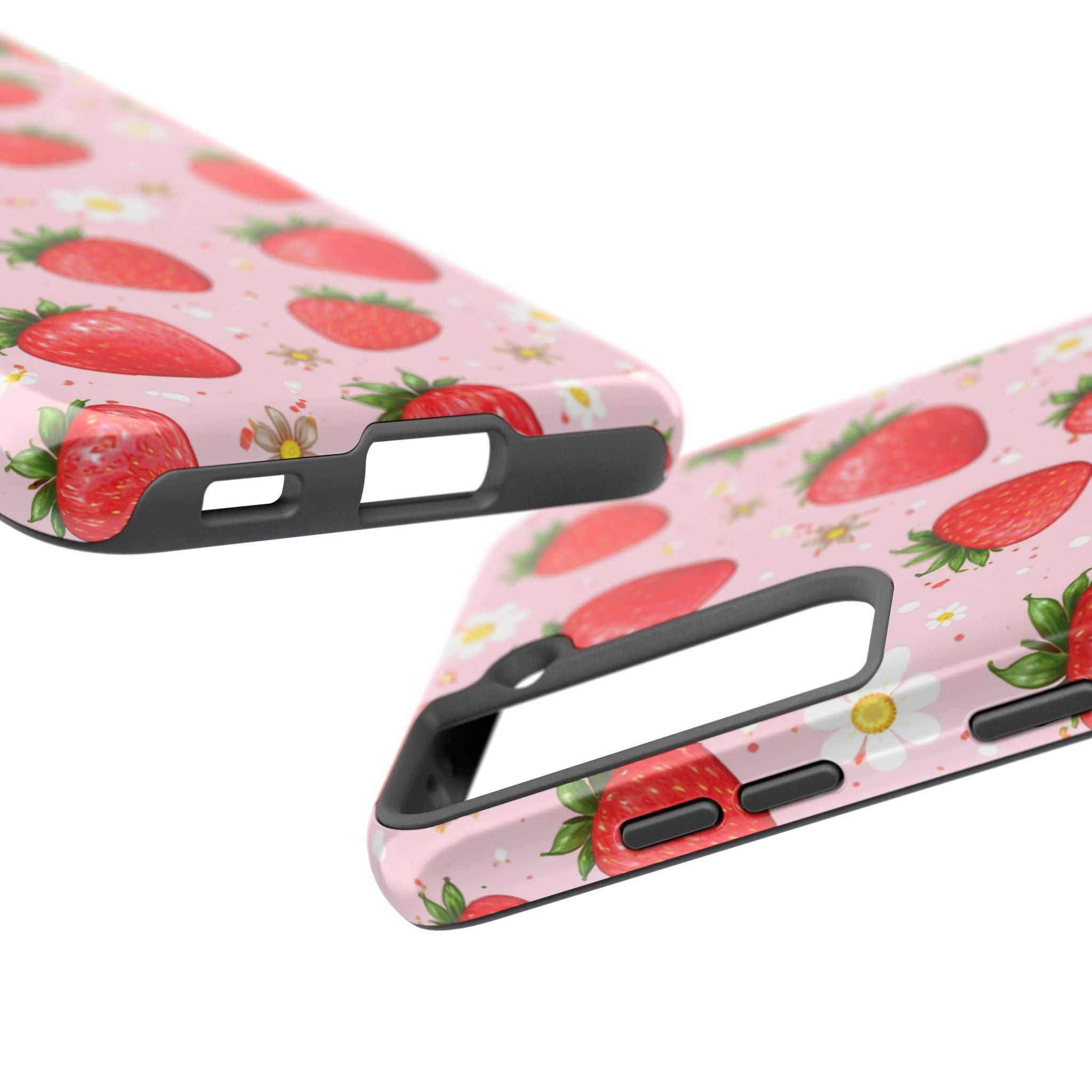 Pink Floral Strawberry Tough Phone Case, Fruit Pattern
