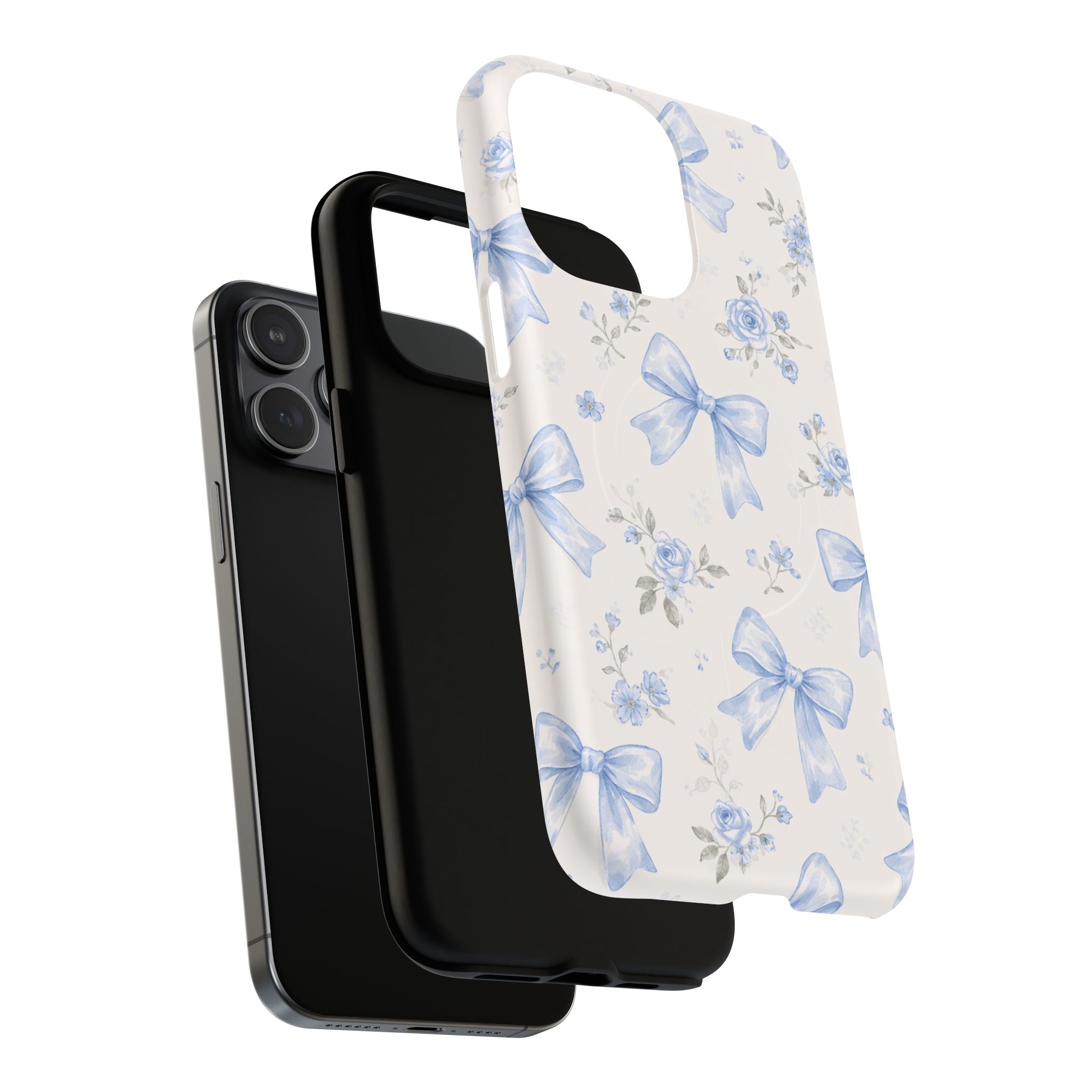 Floral Blue Bow iPhone Case – MagSafe Compatible
