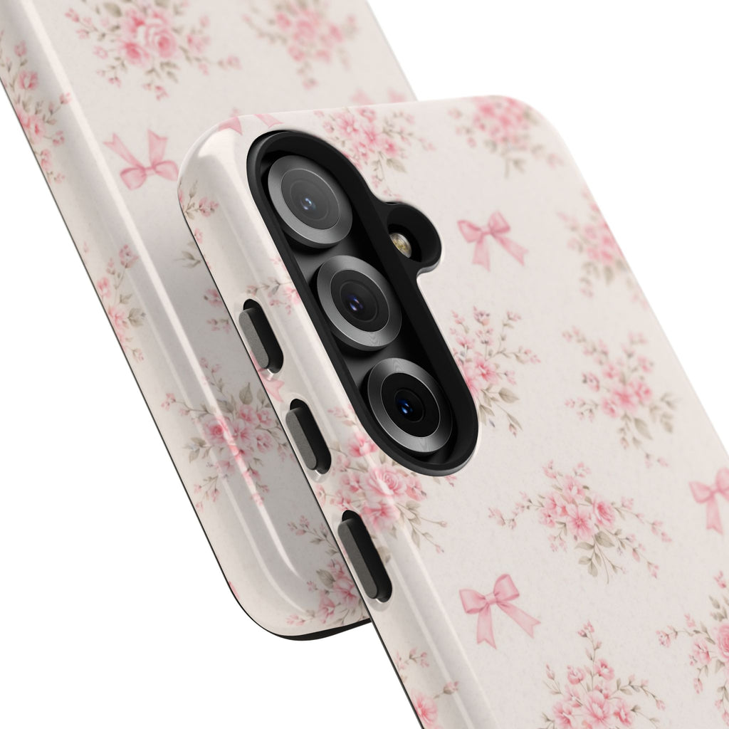 Pink Floral Bouquet Samsung Galaxy Tough Phone Case, Vintage Roses and Bows