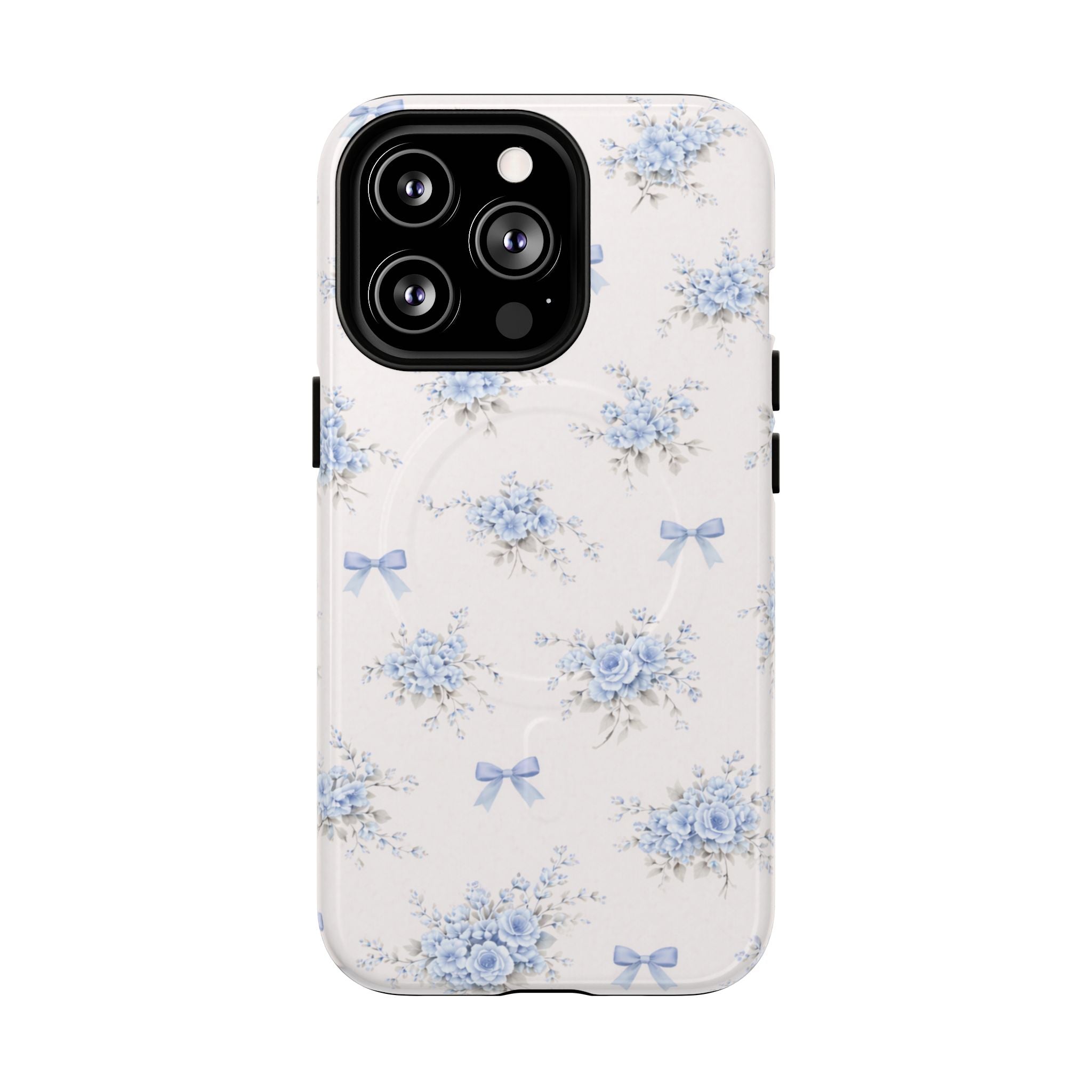 Blue Floral Bow iPhone Case – MagSafe Compatible