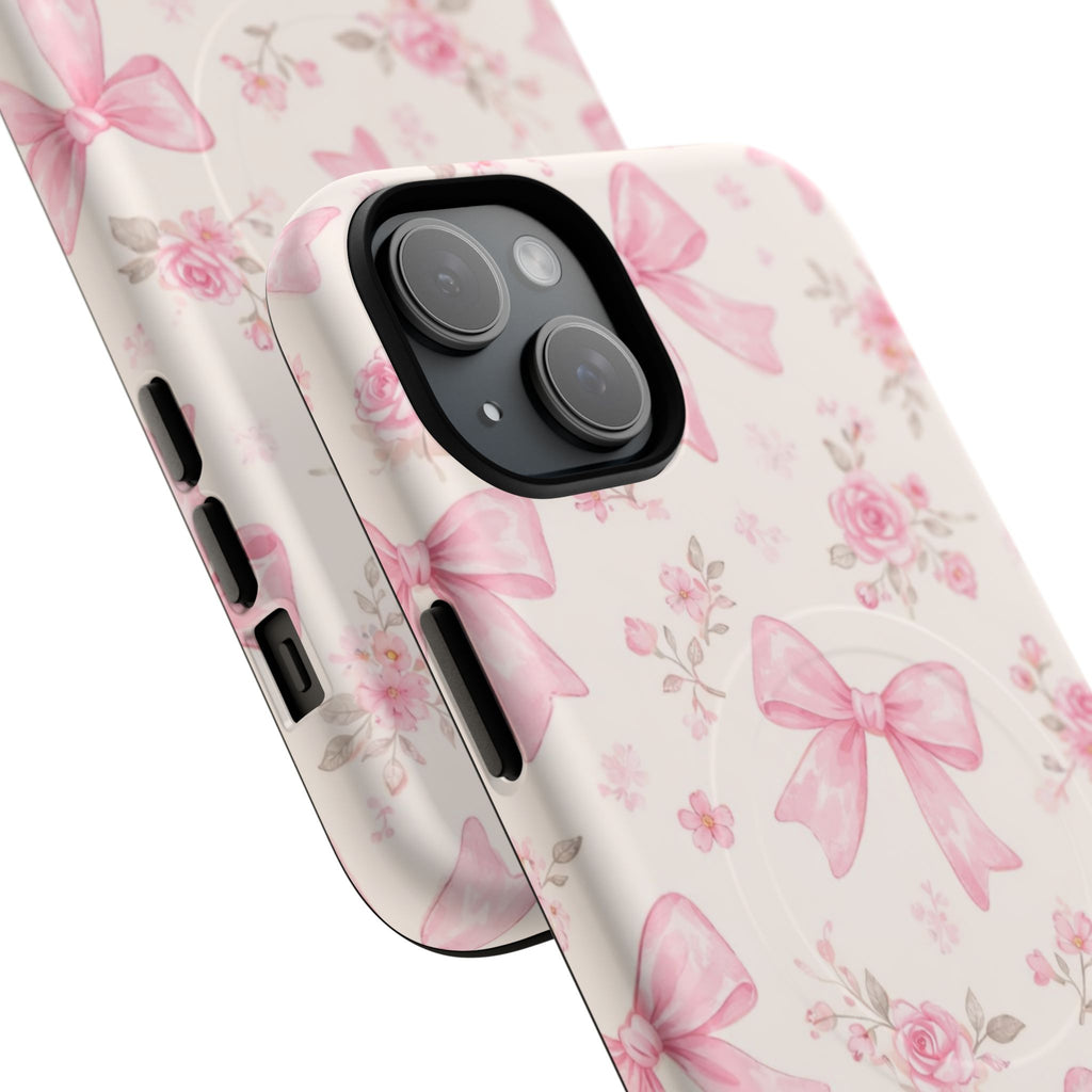 Pink Bow Floral iPhone Case – MagSafe Compatible