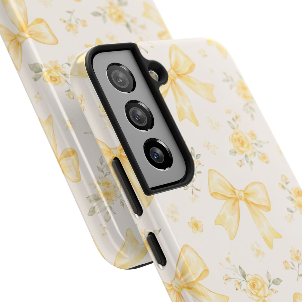 Yellow Watercolor Bows Tough Phone Case, Floral Pattern