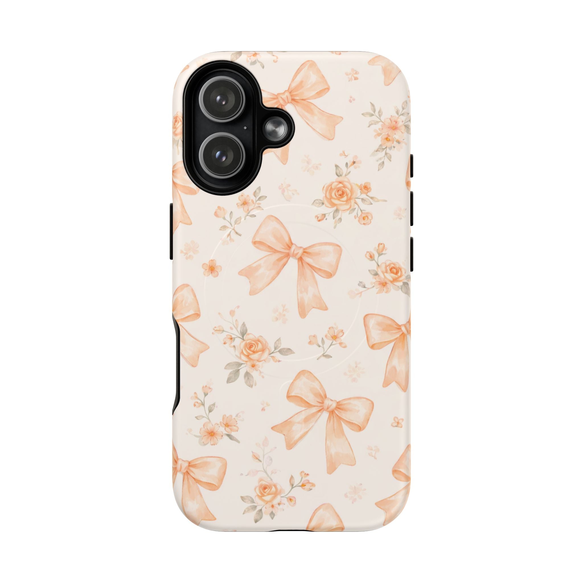 Floral Peach Bow iPhone Case – MagSafe Compatible