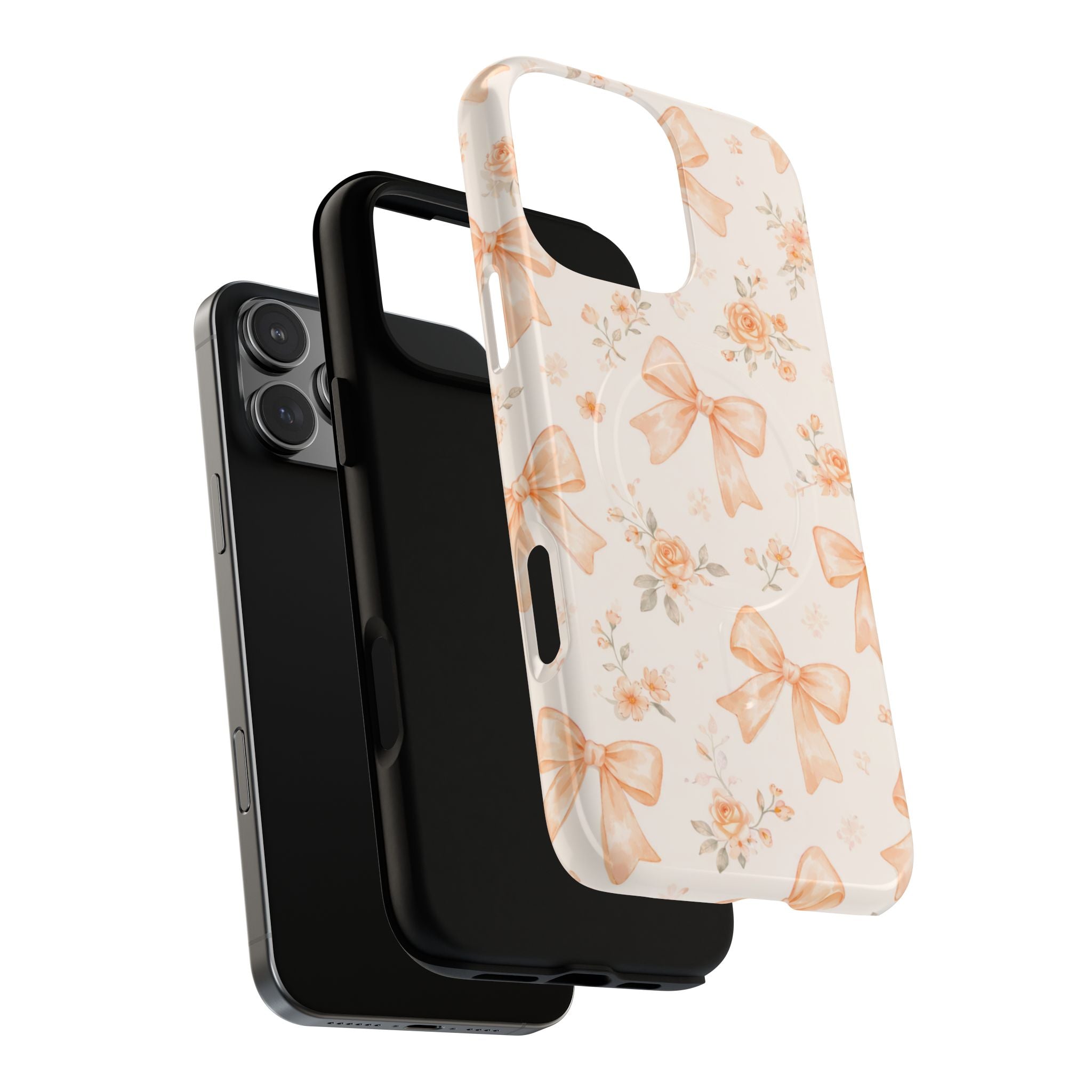 Floral Peach Bow iPhone Case – MagSafe Compatible