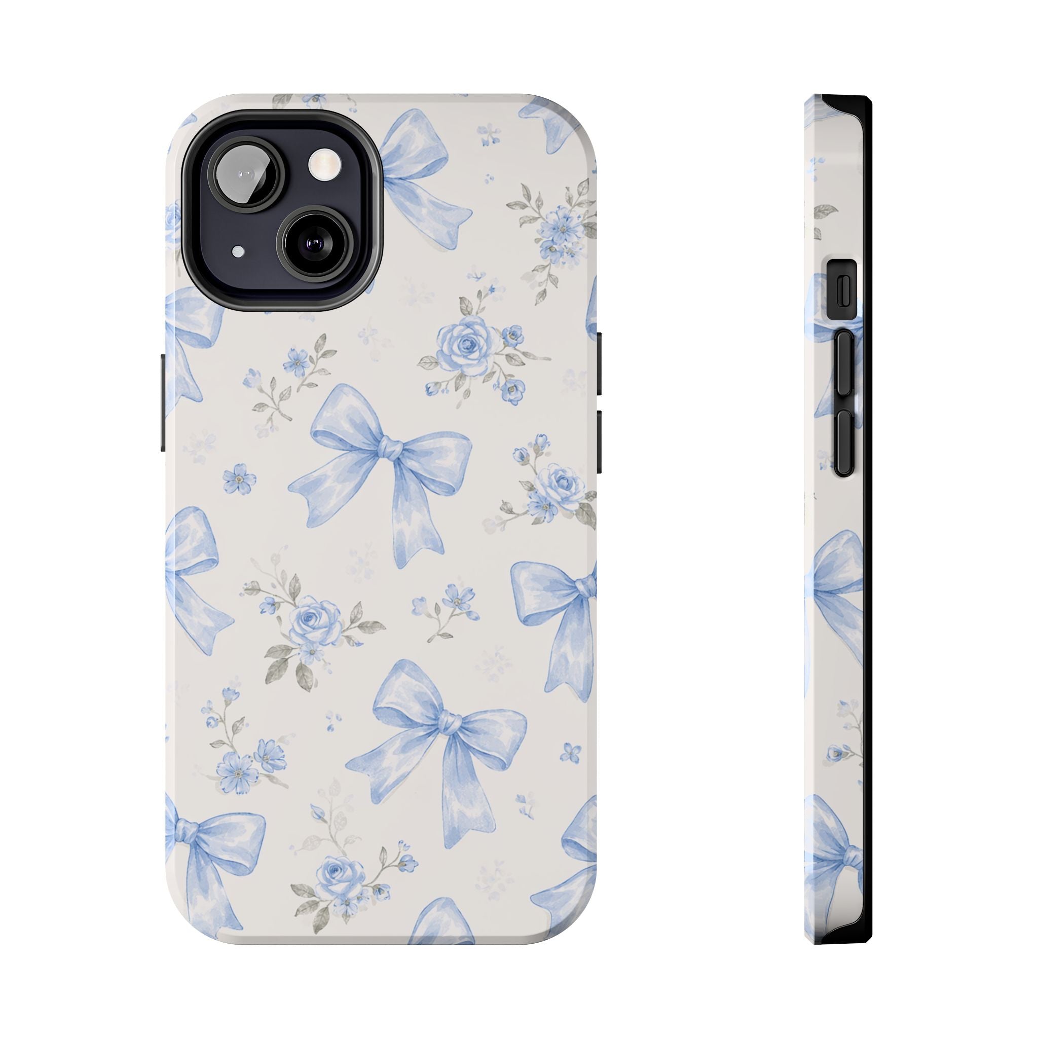 Blue Watercolor Bows iPhone Case, Floral Bow Pattern