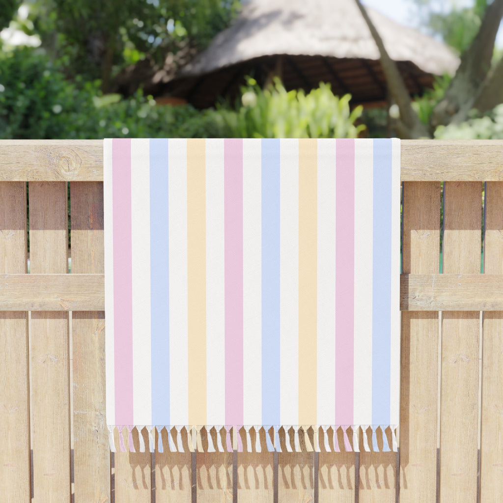 Pastel Boho Stripe Beach Blanket – Turkish Fringe Beach Blanket for Summer & Travel