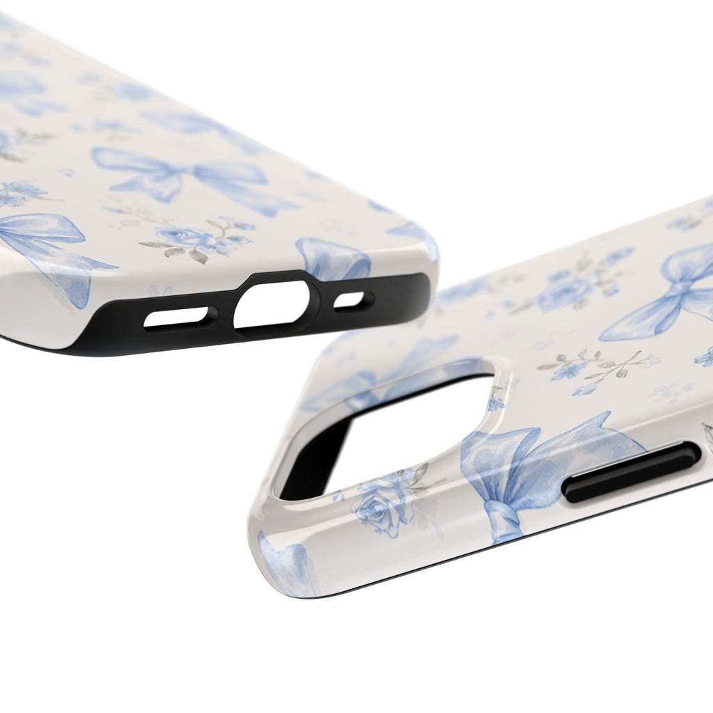 Blue Watercolor Bows iPhone Case, Floral Bow Pattern