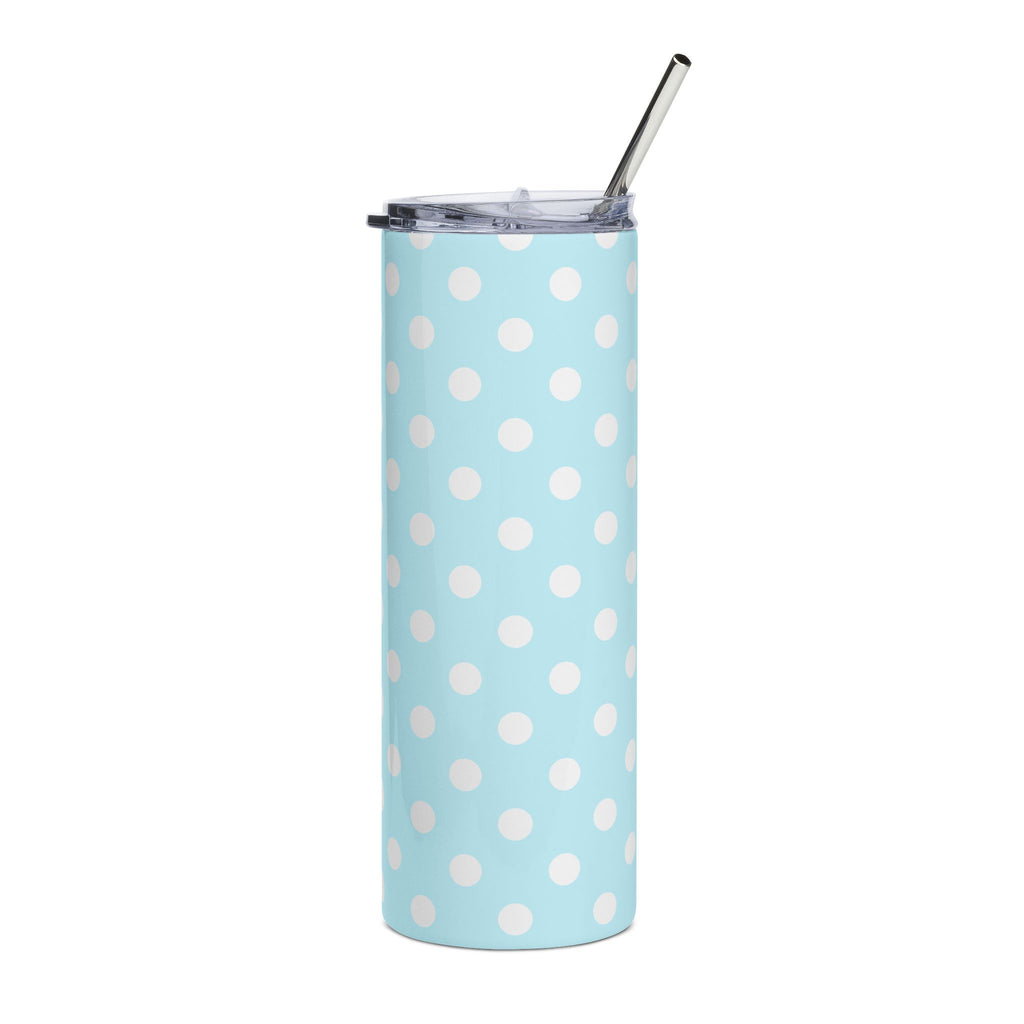 Blue Polka Dot 20oz Stainless Steel Tumbler - Slim Insulated Travel Cup with Straw