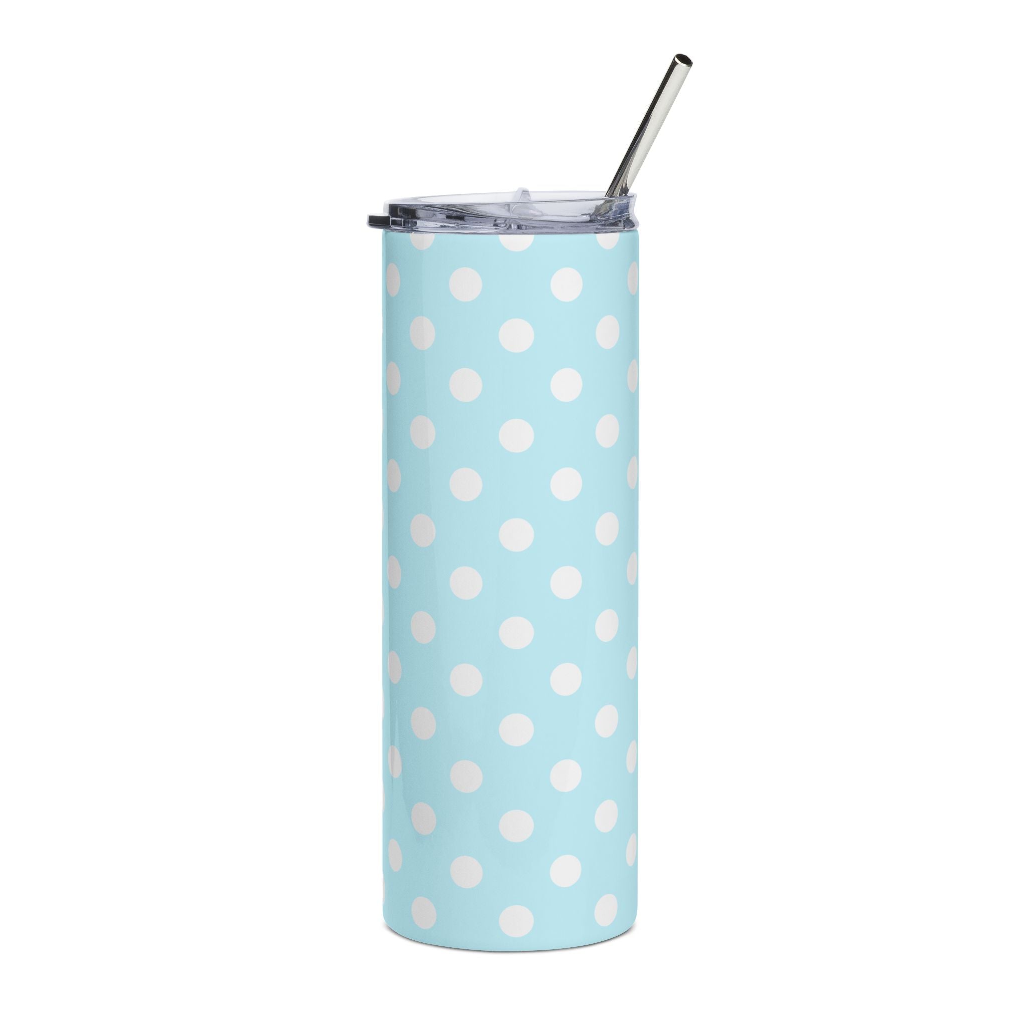 Blue Polka Dot 20oz Stainless Steel Tumbler - Slim Insulated Travel Cup with Straw